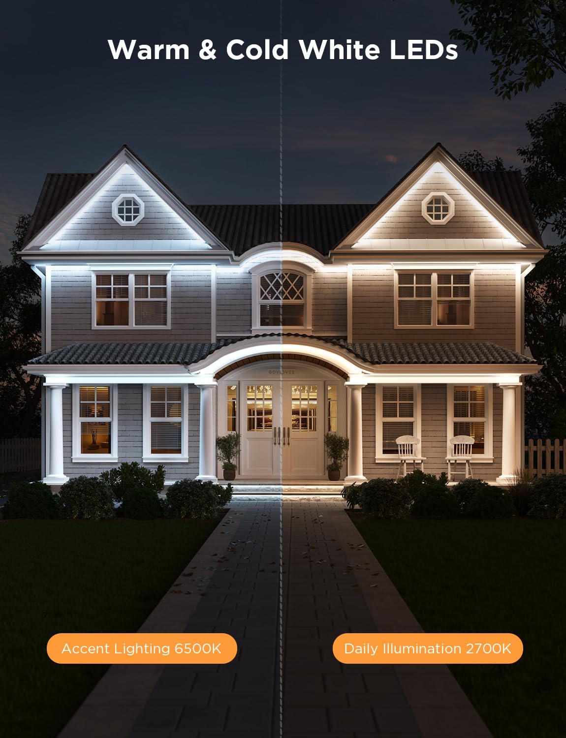 Govee RGBIC Pro – Tira de luces para exteriores con blanco cálido y frío, 32.8 pies, WiFi para exteriores, luces LED impermeables para exteriores,