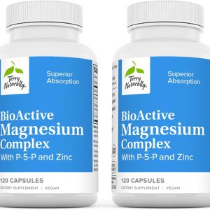 Terry Naturally Complejo de magnesio BioActive – 120 cápsulas, paquete de 2 – con vitamina B6 y zinc – Sin OMG, vegano, sin gluten, Kosher – 240 Terry Naturally Complejo de magnesio BioActive – 120 cápsulas, paquete de 2 – con vitamina B6 y zinc – Sin OMG, vegano, sin gluten, Kosher – 240