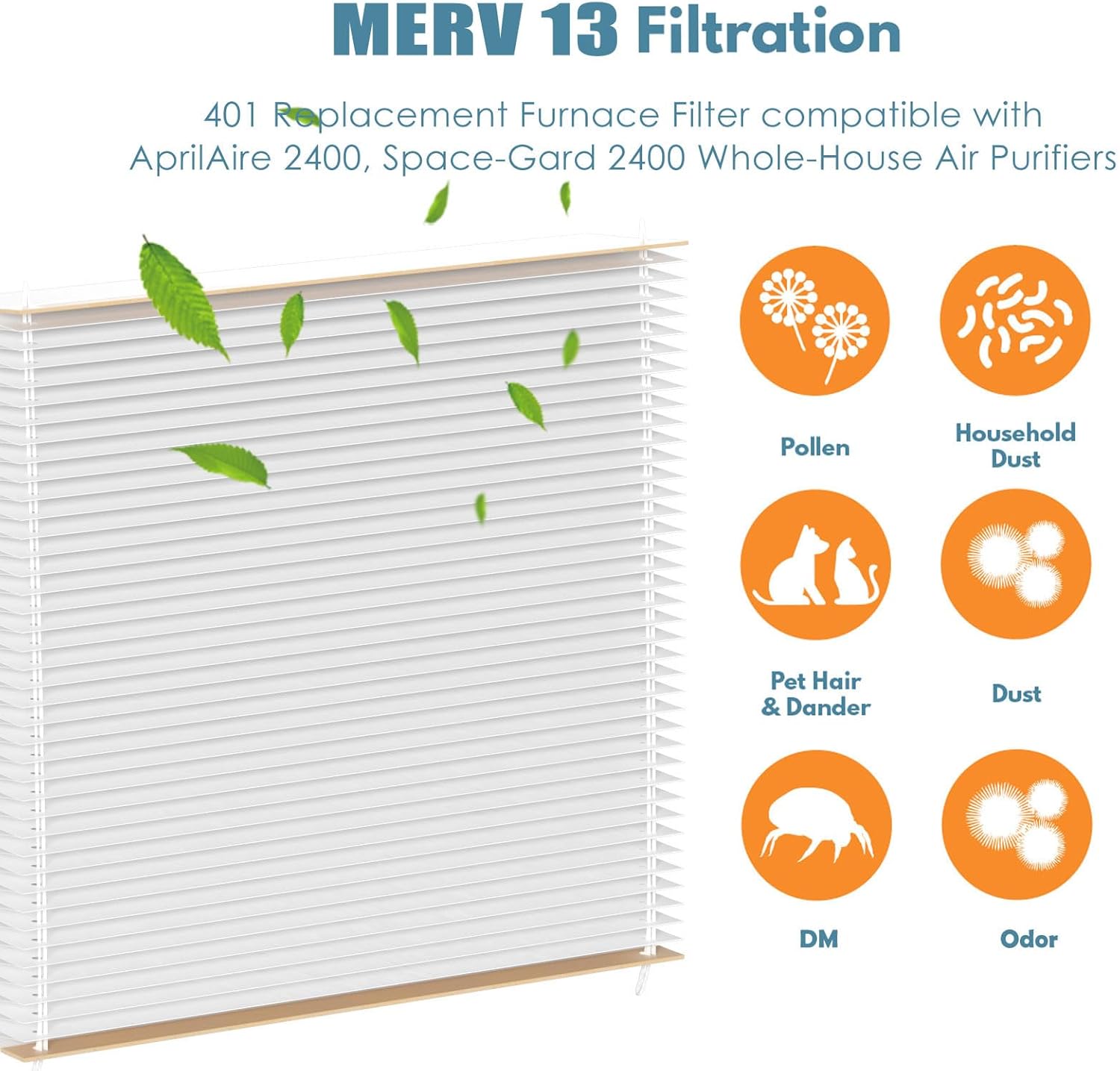 Filtro de repuesto 2400 401 MERV 13 compatible con AprilAire 2400, Space-Gard 2400 Purificadores de aire para toda la casa, filtro de aire MERV 13