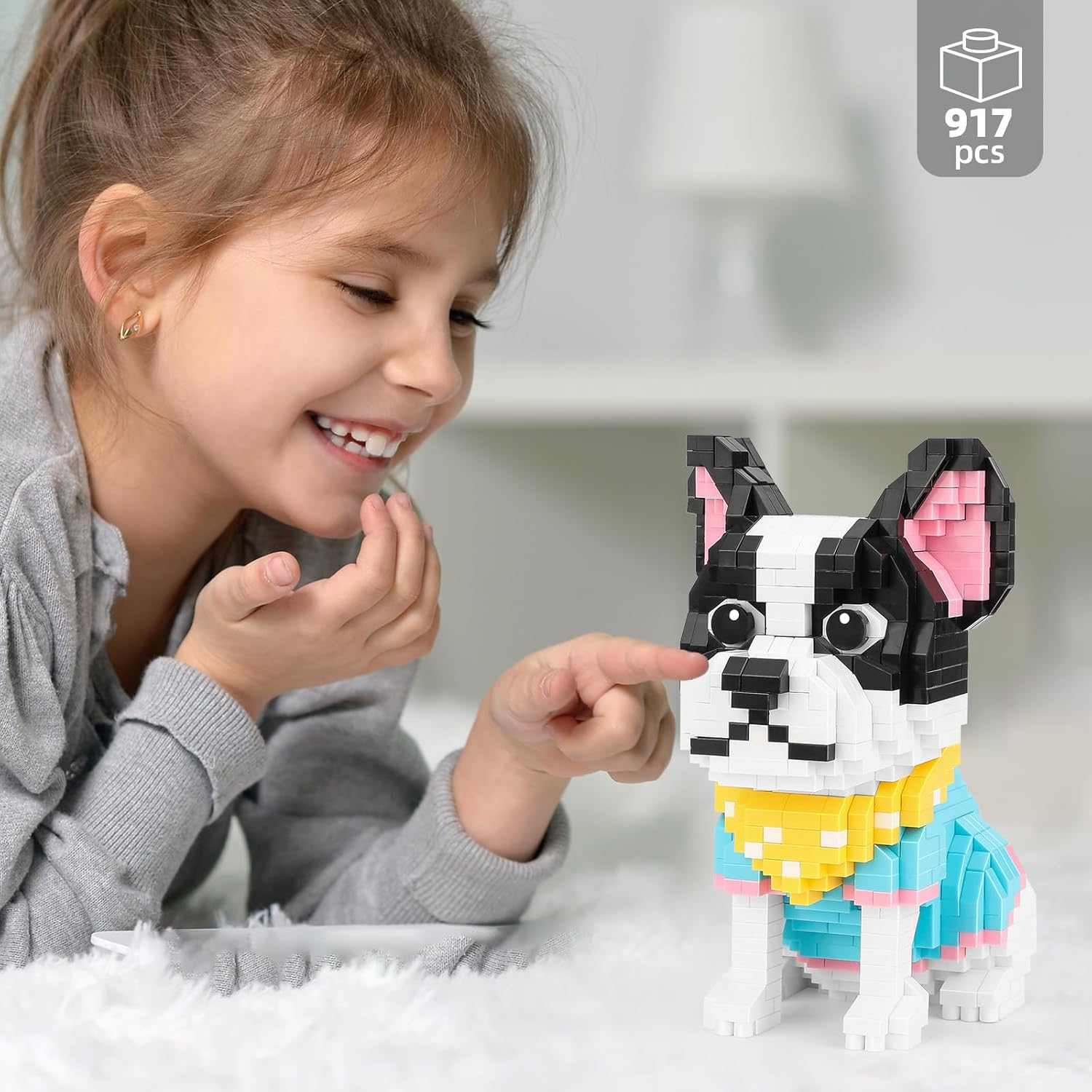 QLT – Kit de microbloques de construcción de animales lindos, juguetes de construcción de microladrillos de bulldog francés para adultos, recuerdos