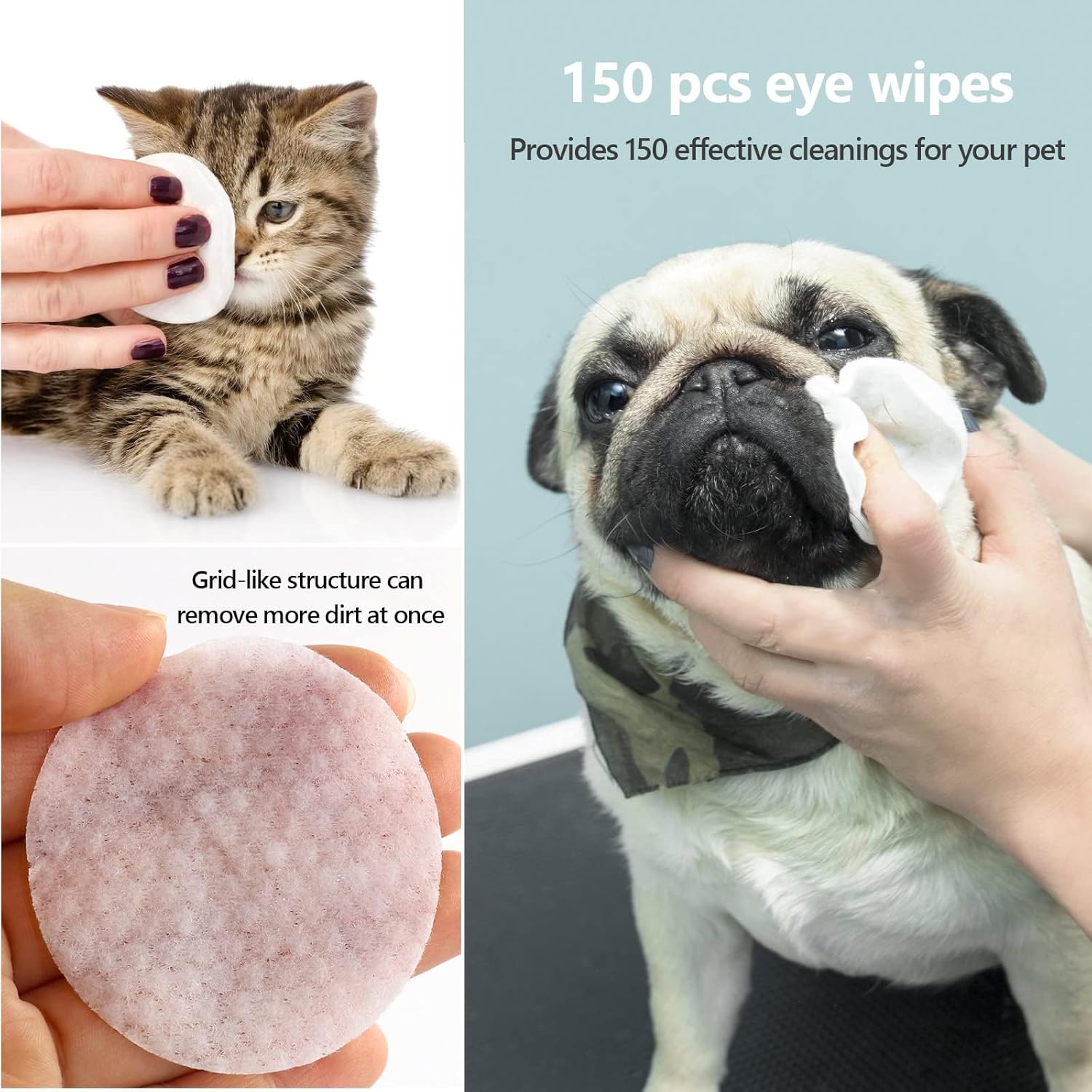 Toallitas para mascotas para gatos y perros, toallitas de aseo para ojos, patas, orejas, nariz, toallitas quitamanchas suaves sin perfume para