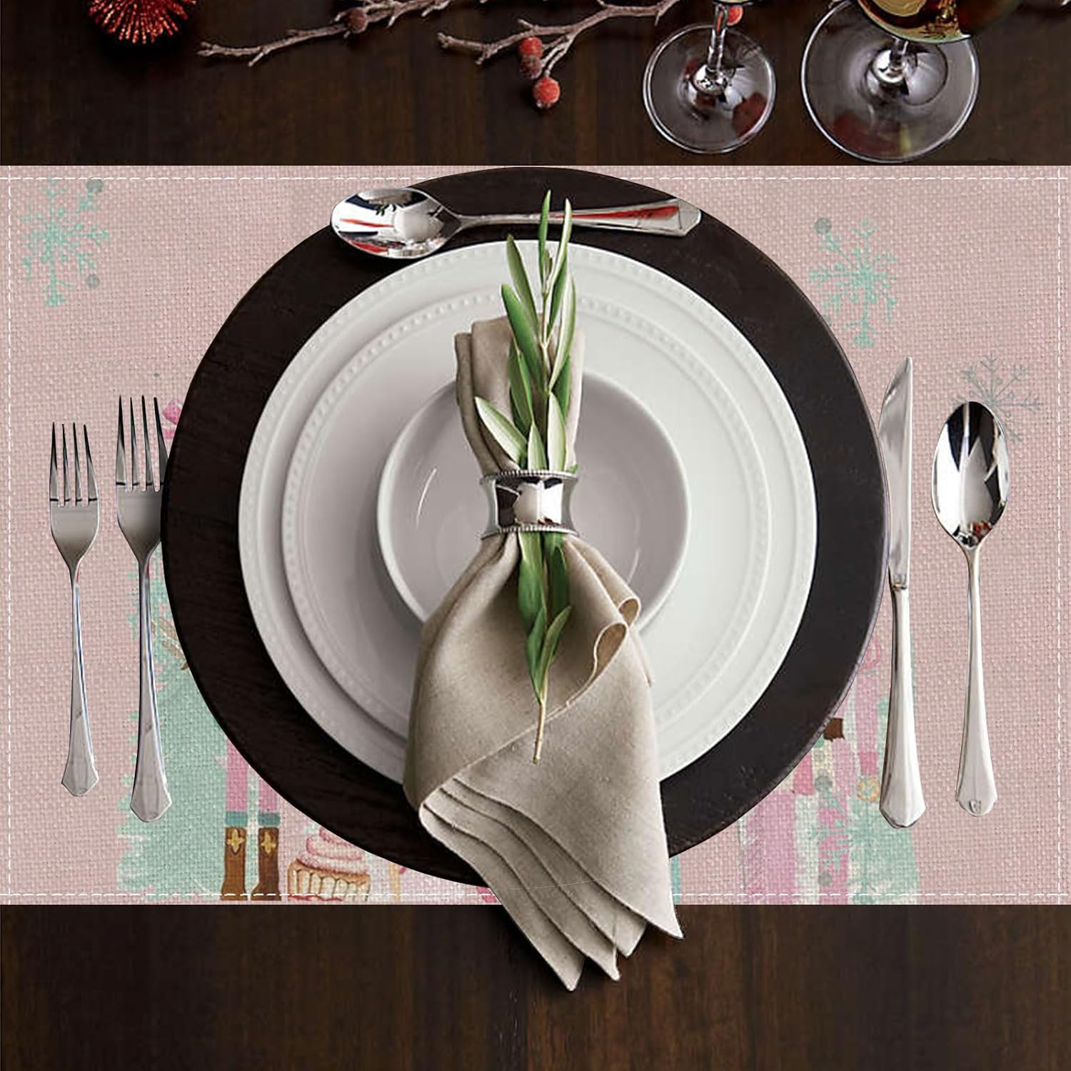 PartyBuzz – Juego de 4 manteles individuales de Navidad con diseño de cascanueces rosados, decoración para el hogar, cocina, comedor
