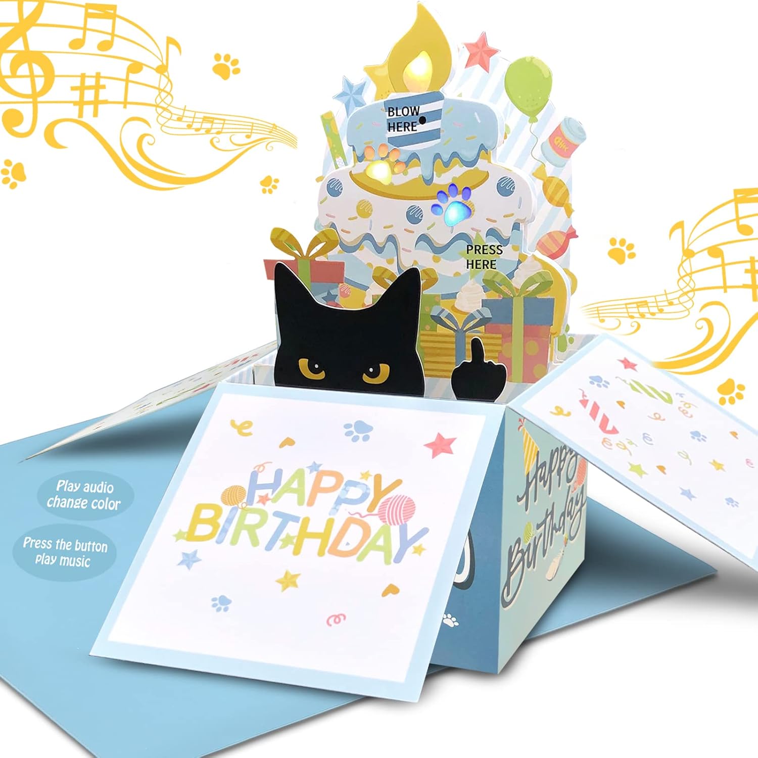 Tarjetas de cumpleaños divertidas 3D desplegables, tarjeta de cumpleaños de gato negro 3D para mujeres, tarjetas de felicitación de mamá o papá para