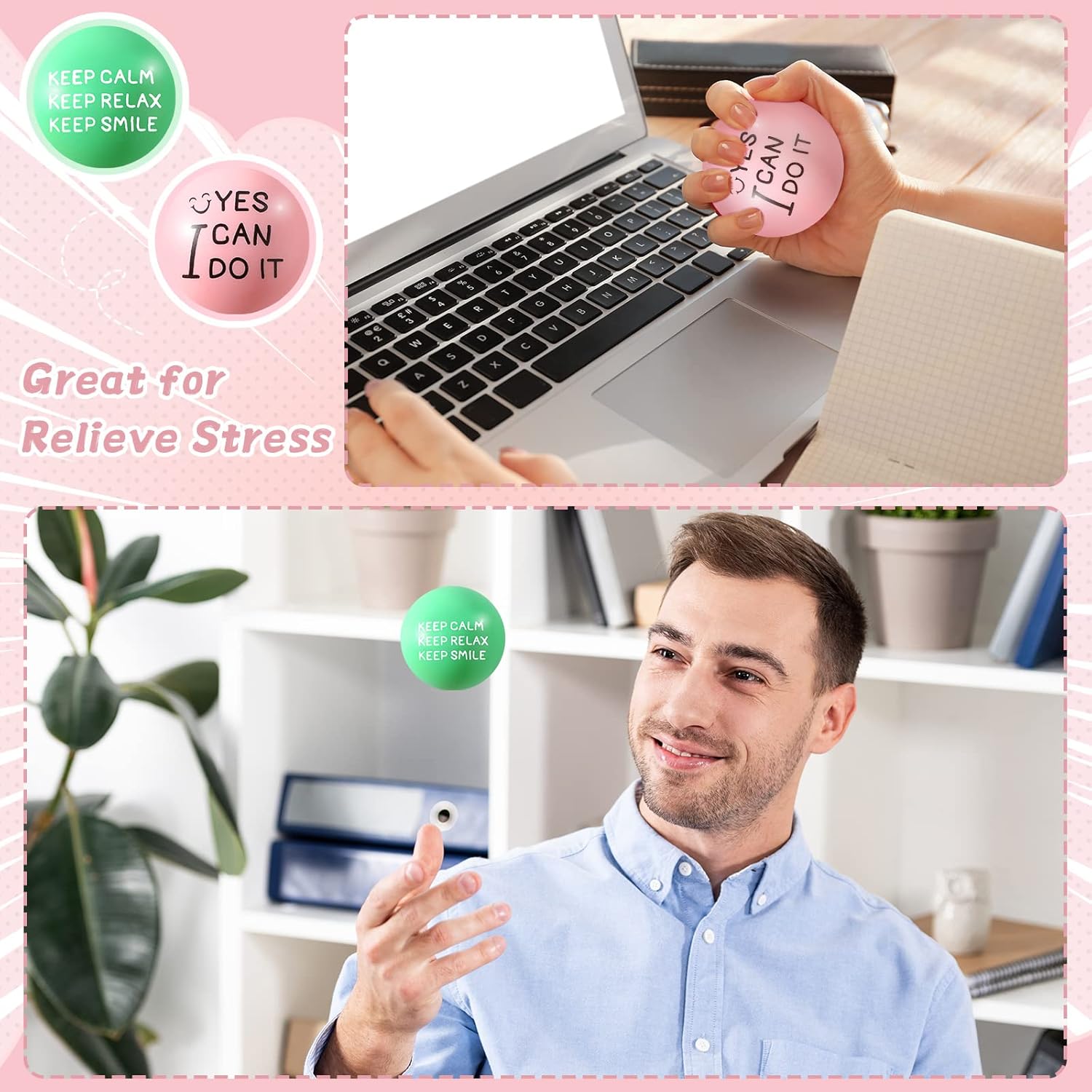 Shappy 100 bolas motivacionales para el estrés a granel de 1.97 pulgadas, bola de espuma colorida para aliviar el estrés con citas, pequeña bola
