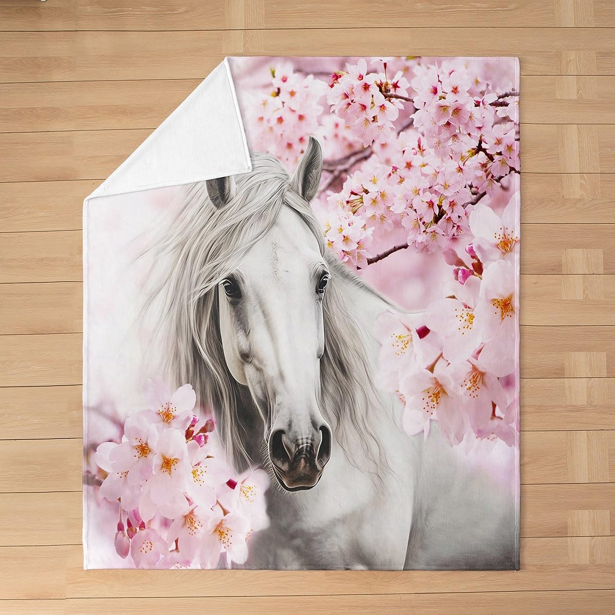 Castle Fairy Manta abstracta de caballo acuarela blanca de animales salvajes para niños, adolescentes y adultos, manta de franela de ensueño con