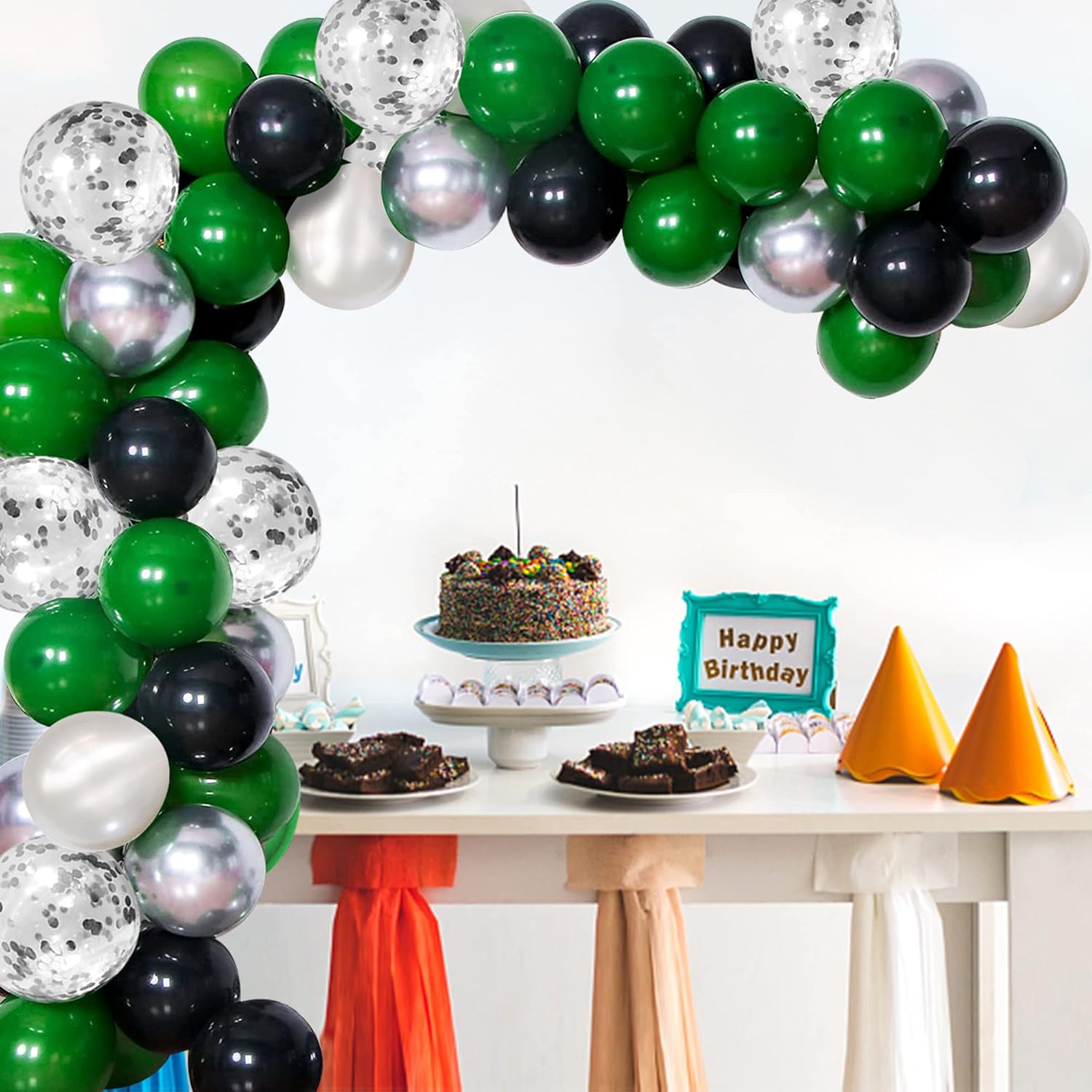 100 globos de color verde, plateado, negro y blanco, cromados, metálicos y globos de confeti para decoraciones de graduación, cumpleaños, baby