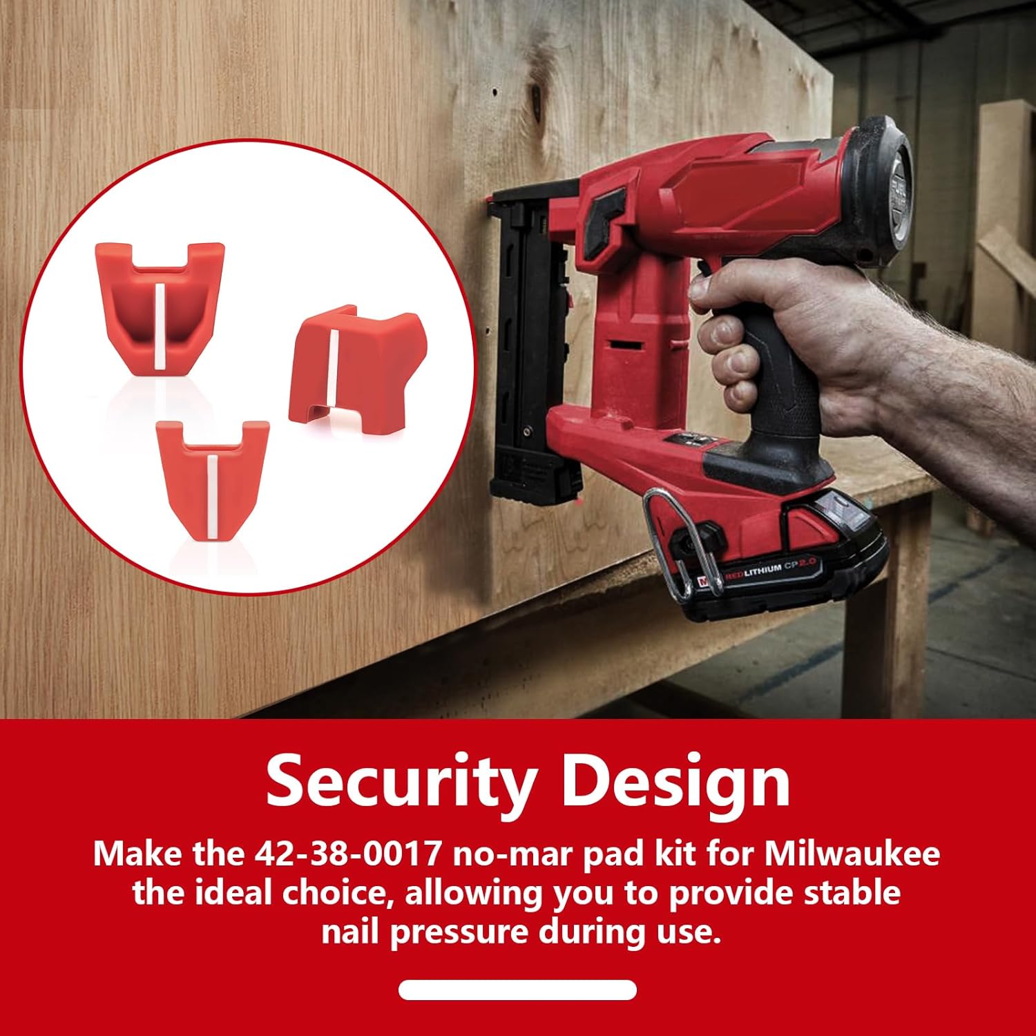 42-38-0017 Kit de almohadillas sin marcar para Milwaukee M18 2746-20 Punta de Clavadora compatible con Milwaukee calibre 18, juego de 9, rojo