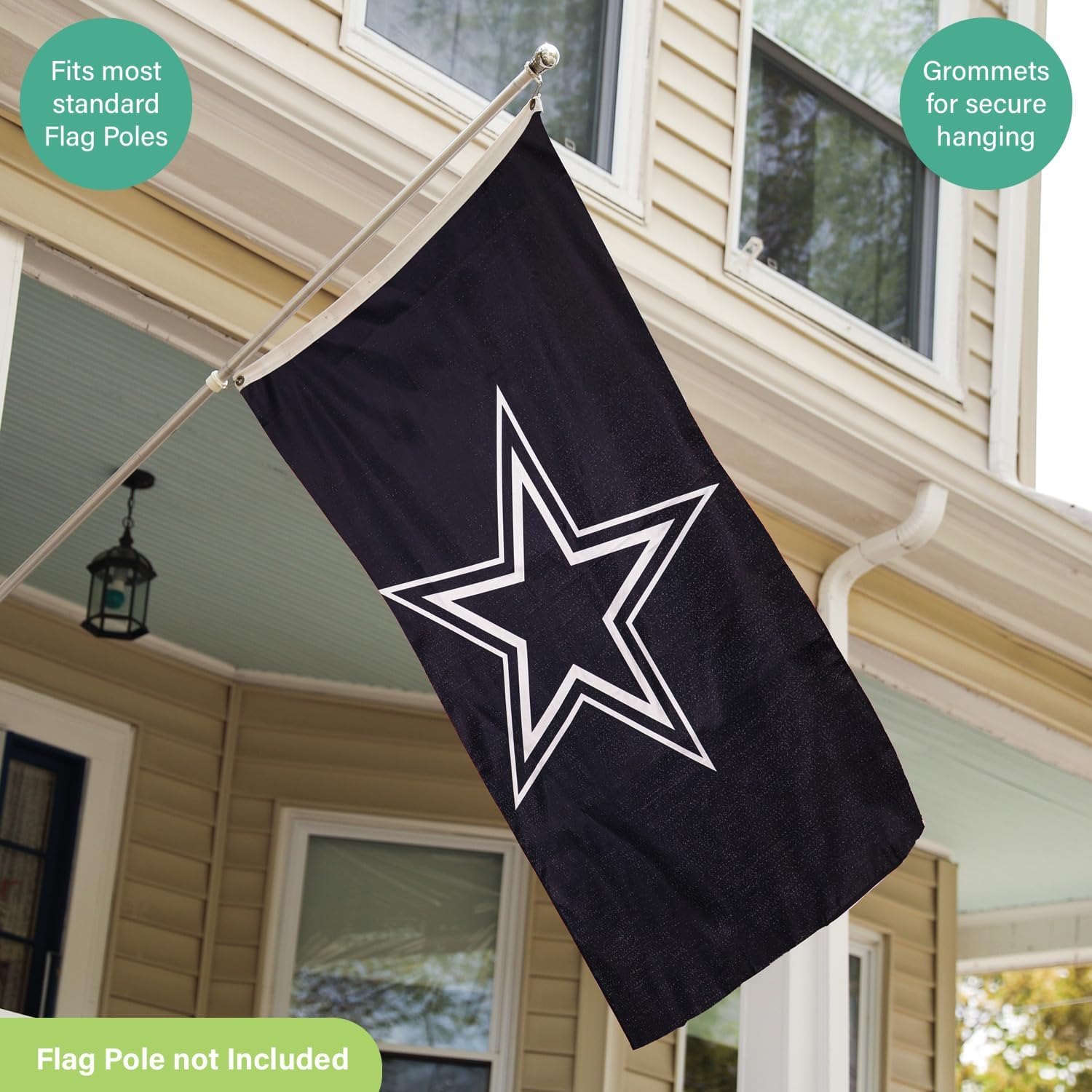 NFL Dallas Cowboys – Bandera duradera de 3 x 5 para exteriores con ojales, bandera y pancarta resistentes para jardín al aire libre y patio, bandera