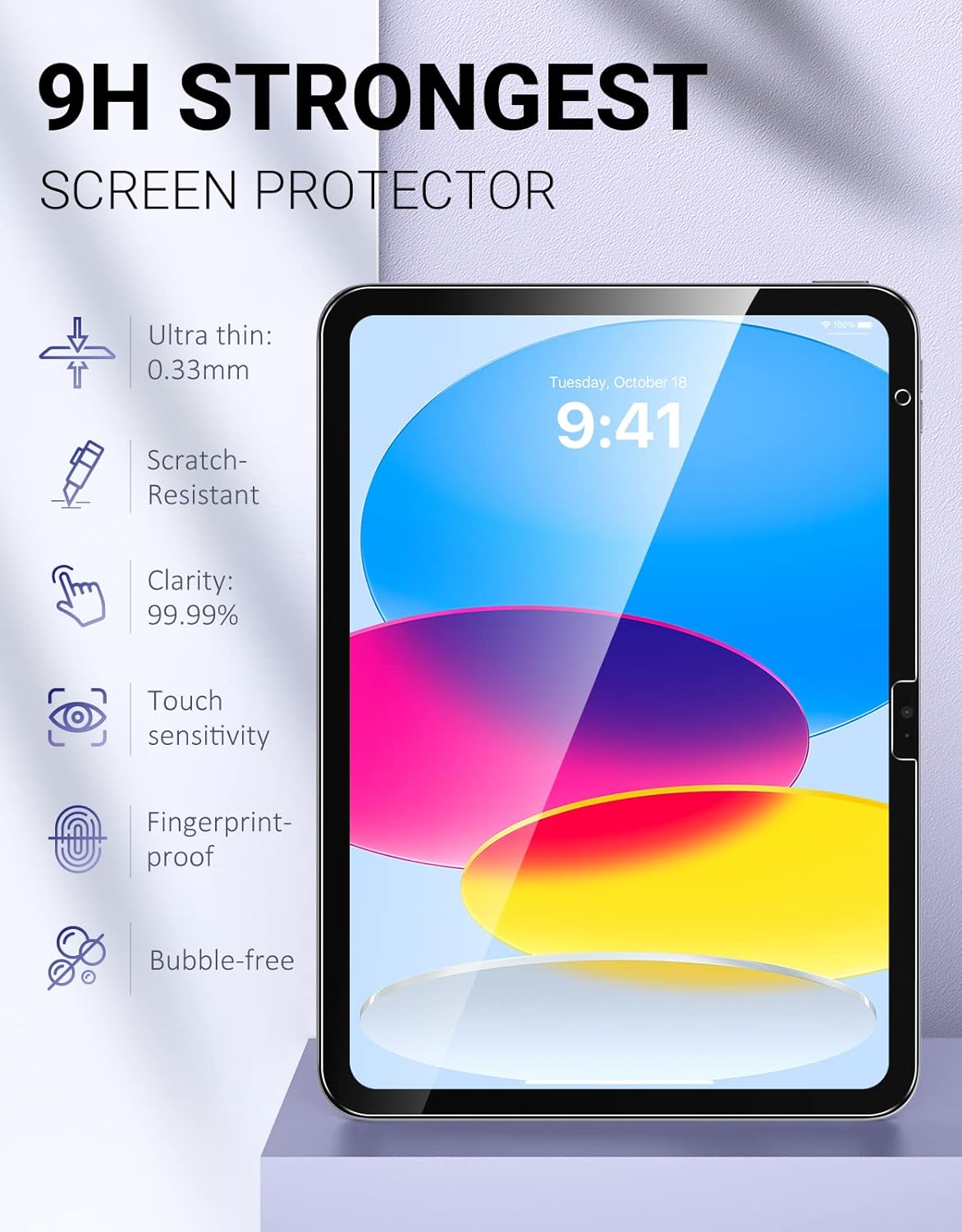 MoKo Funda para teclado con 2 protectores de pantalla de vidrio para iPad de 10 generación con teclado, teclado de 10 generación con soporte para