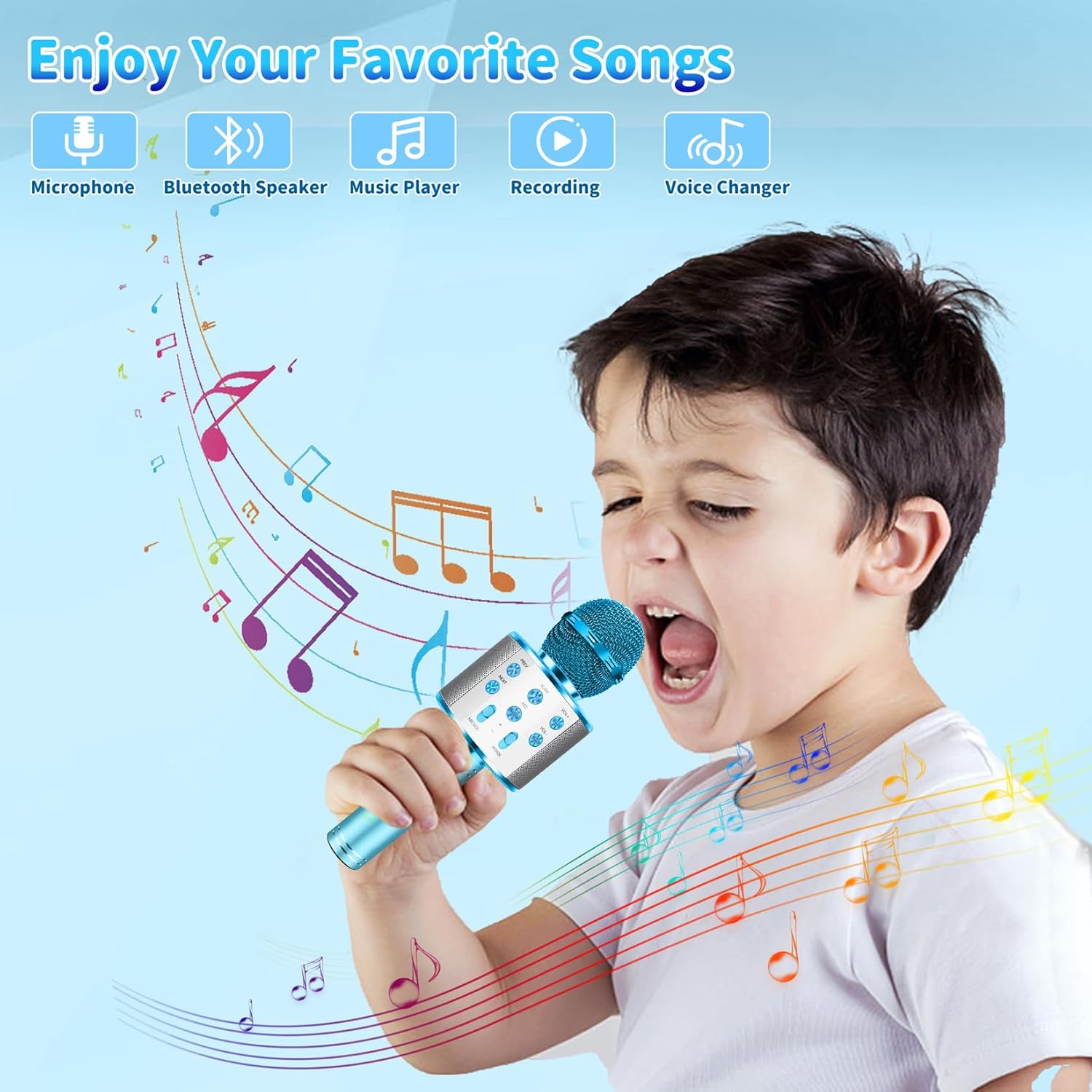 Justcool Micrófono de karaoke para niños, micrófono inalámbrico Bluetooth 5 en 1, micrófono de karaoke portátil de mano con altavoz, grabadora de