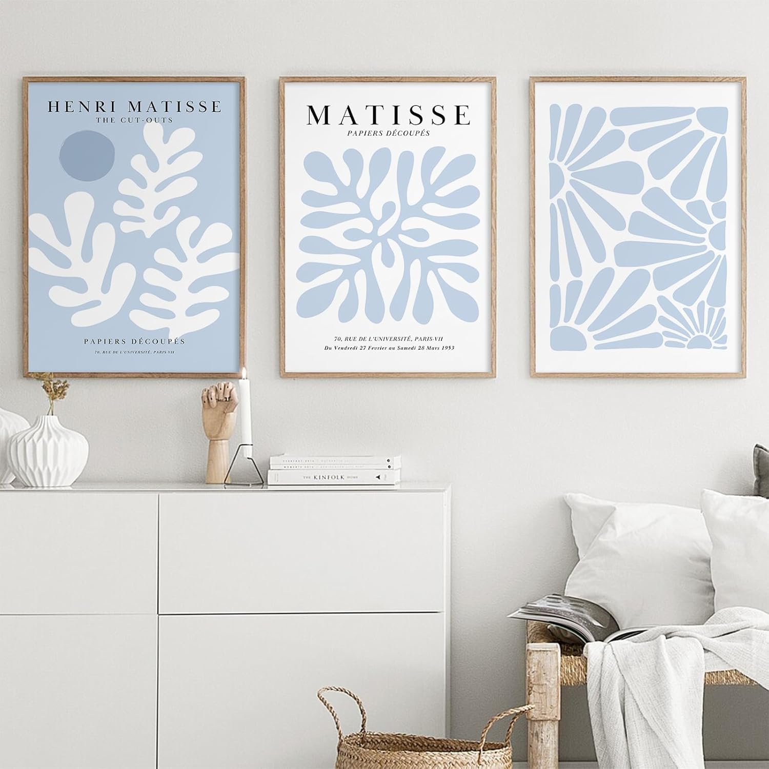 Henri Matisse – Juego de 3 impresiones artísticas de pared abstractas azules de Matisse, decoración de pared, arte estético de pared de Matisse