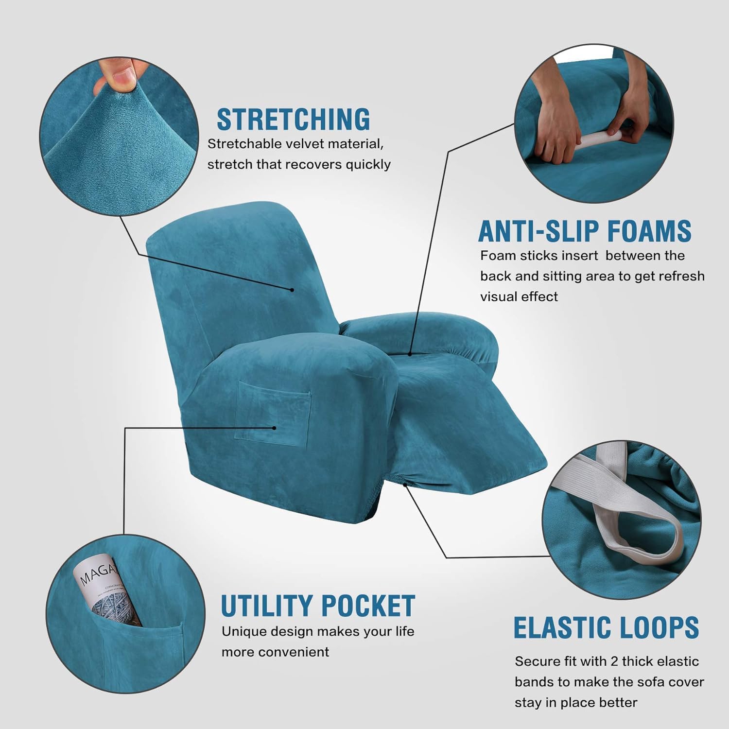 H.VERSAILTEX – Funda para sillón reclinable de terciopelo de 1 pieza, para sillón reclinable grande, protector de muebles de terciopelo suave de