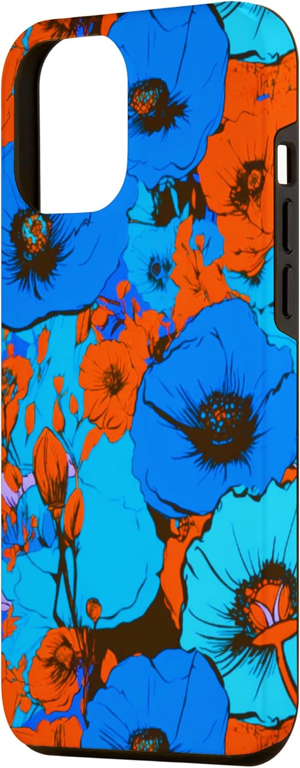 Funda para iPhone 13 Pro Max Pop Art Retro Floral Cobalto Azul Naranja Flor Diseño