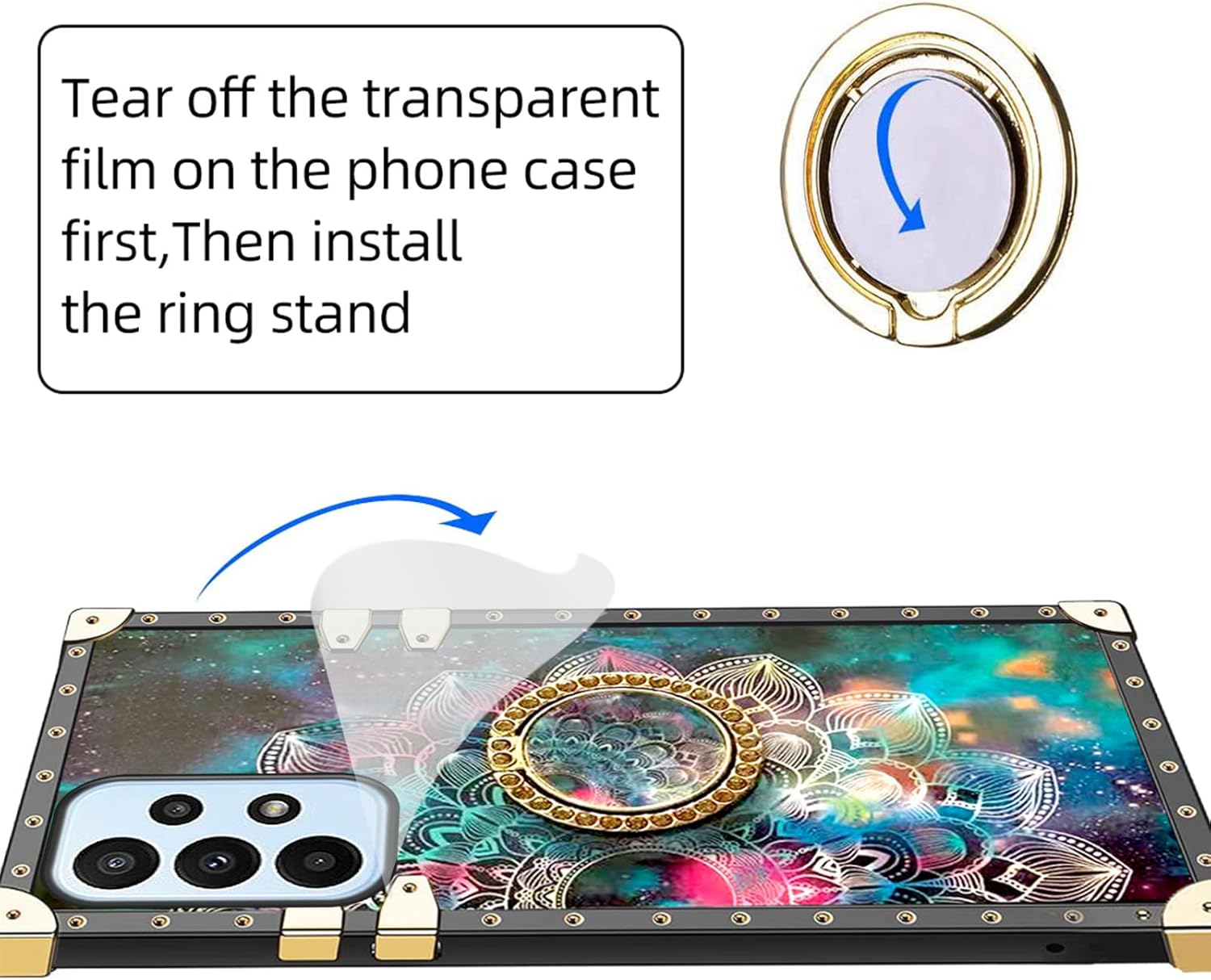 nancheng Funda cuadrada para Samsung Galaxy A23 5G  4G para niñas y mujeres, bonita flor de pétalos de colores, estrella y cielo, con soporte de