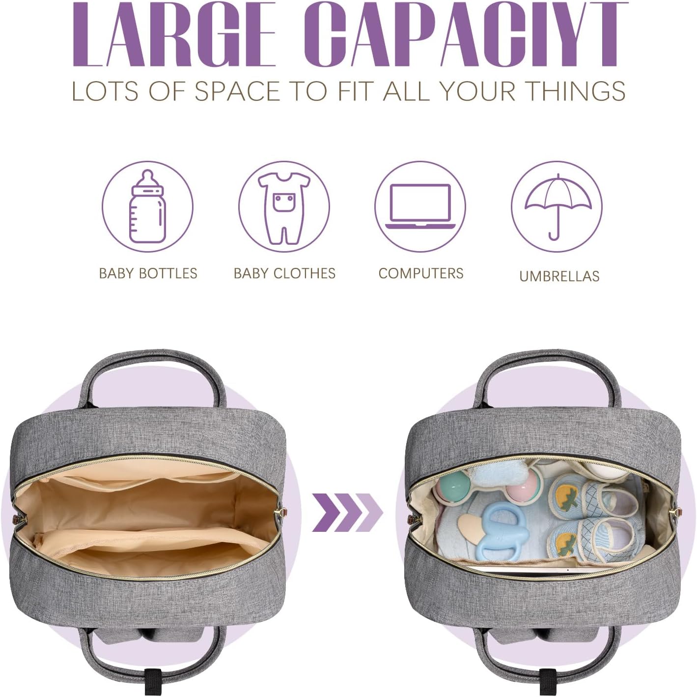 Mochila para pañales, esenciales para bebés, mochila impermeable multifunción con correas para cochecito y estuche para chupete, Gris, Mochilas de
