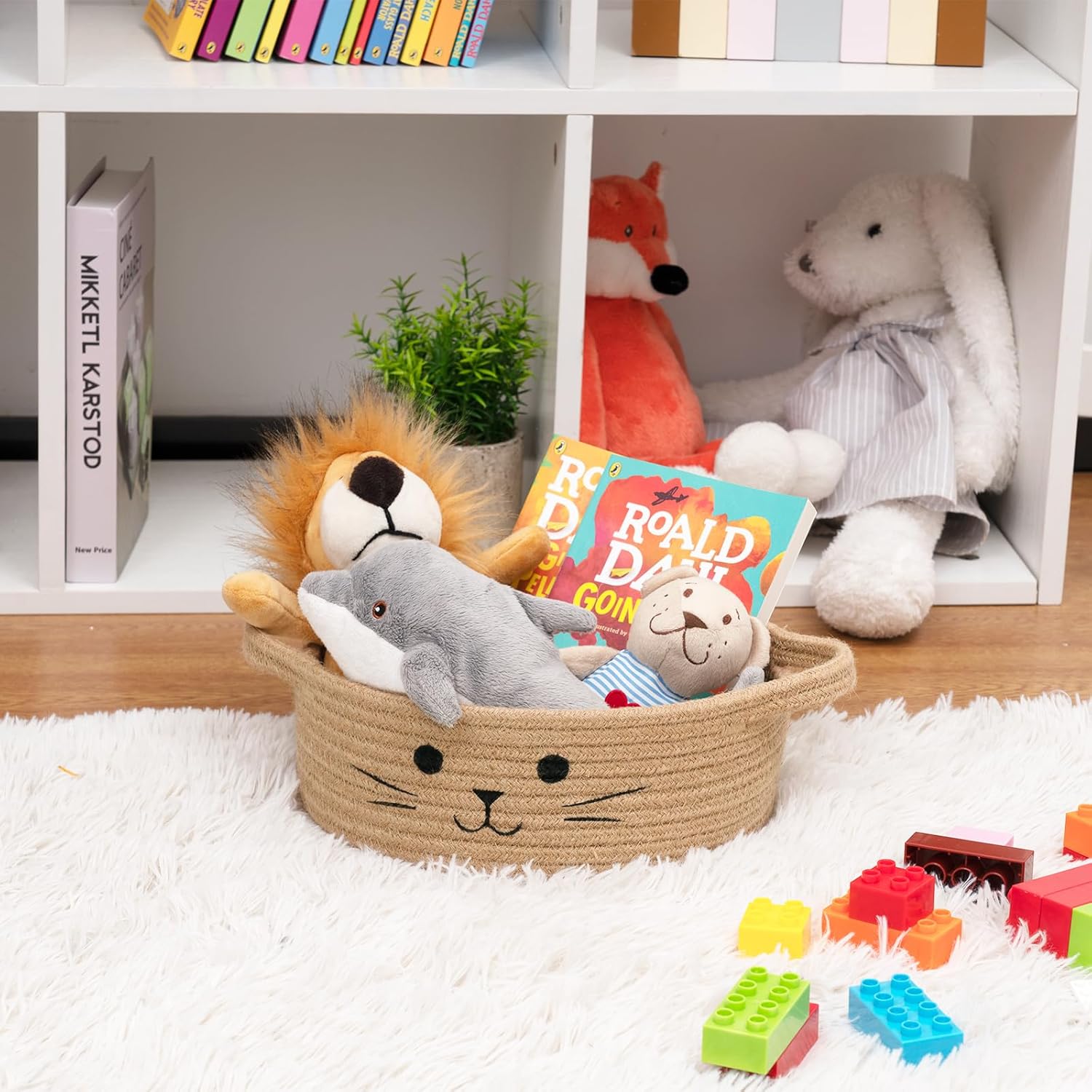 Cesta de almacenamiento pequeña, bonita cesta para juguetes, cesta de juguetes para perros, canasta tejida para organizar, cesta de yute para