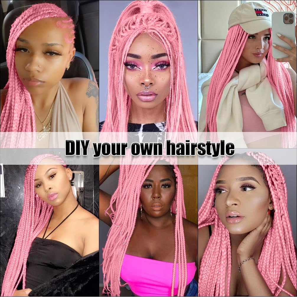 Extensiones de cabello trenzado color rosa, cabello sintético preestirado, cabello trenzado de color, cabello de ganchillo preestirado (3 paquetes,
