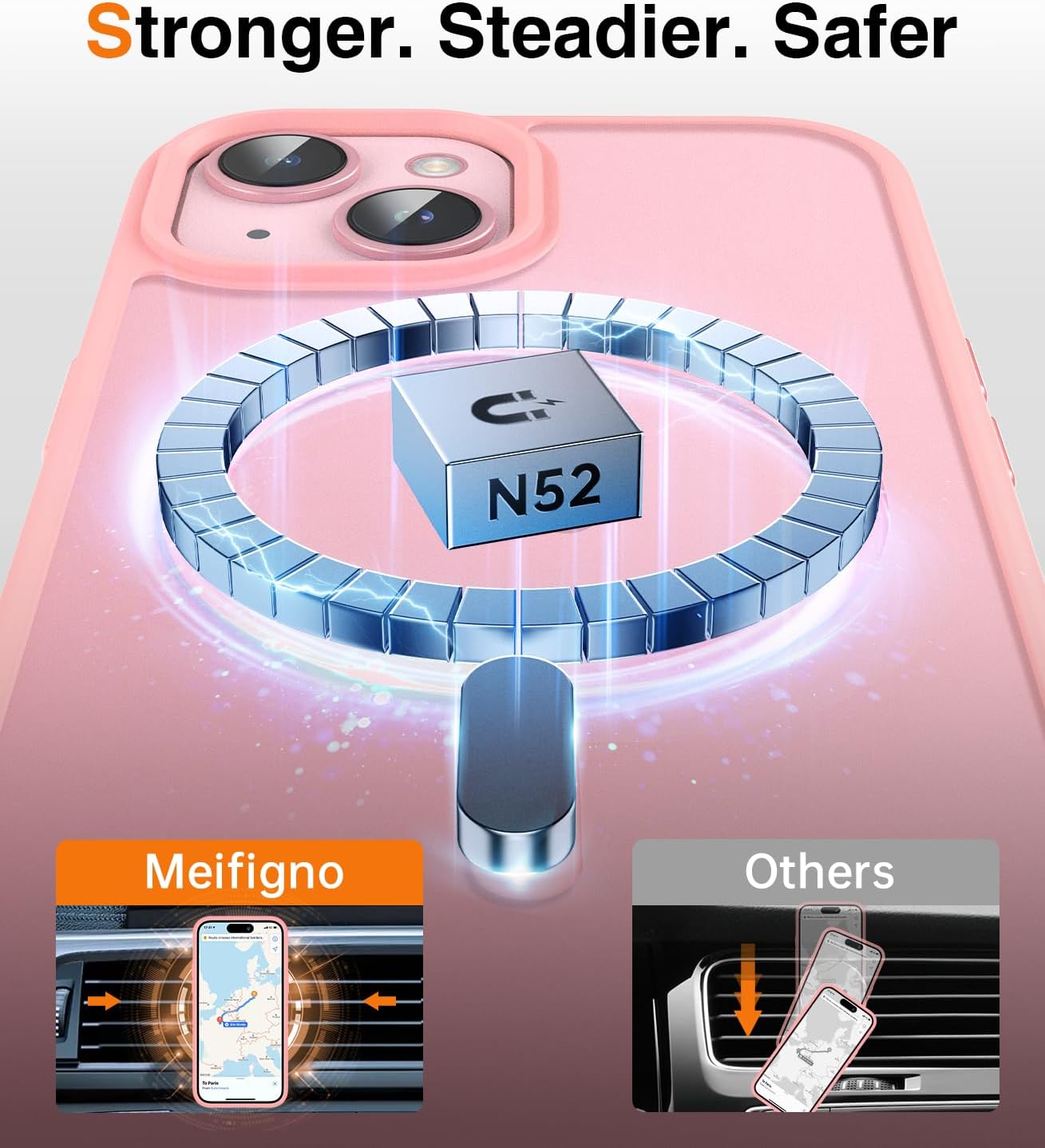 Meifigno Magic Mag Series – Funda diseñada para iPhone 15 Plus, protección de grado militar y compatible con MagSafe, parte trasera mate translúcida