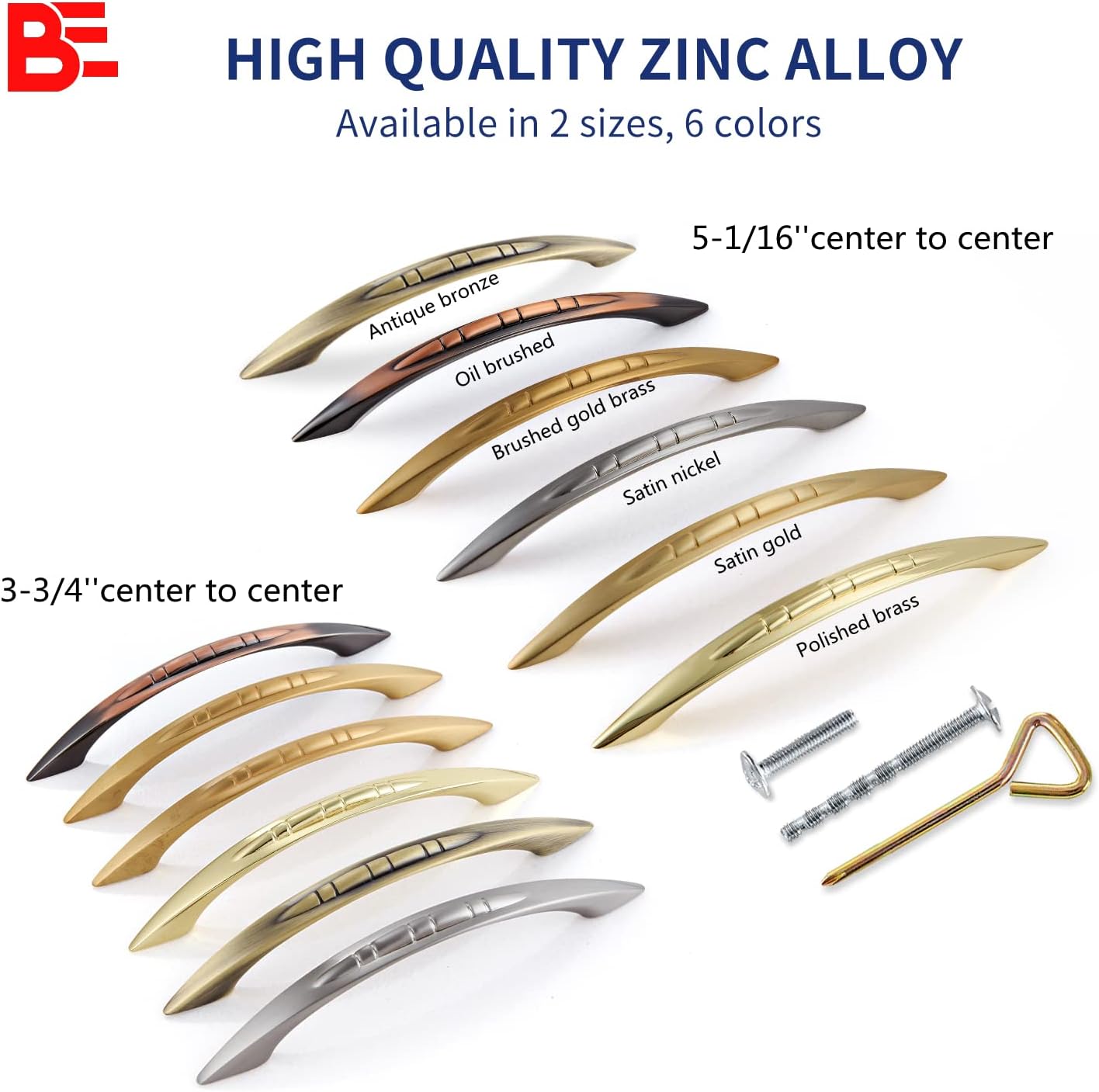 BE Paquete de 10 tiradores arqueados de aleación de zinc para gabinete, tiradores para cajones, puertas de gabinete de cocina, baño, tocador