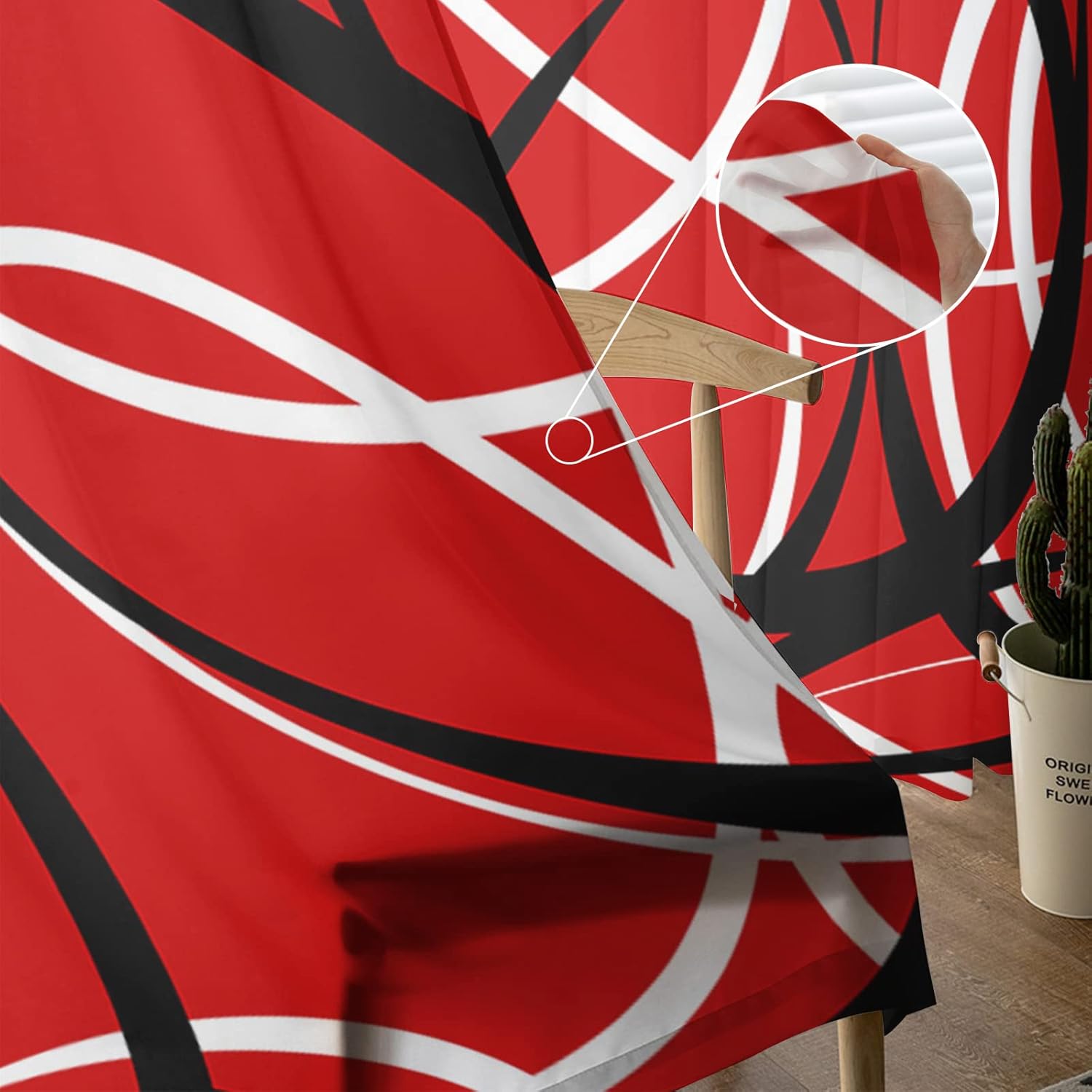 Sheer Curtains 108 Inch Long Red Black White Modern Abstract Art Lines Rod Pocket Voile Semi-Sheer Window Treatment Drapes for Living Room Window