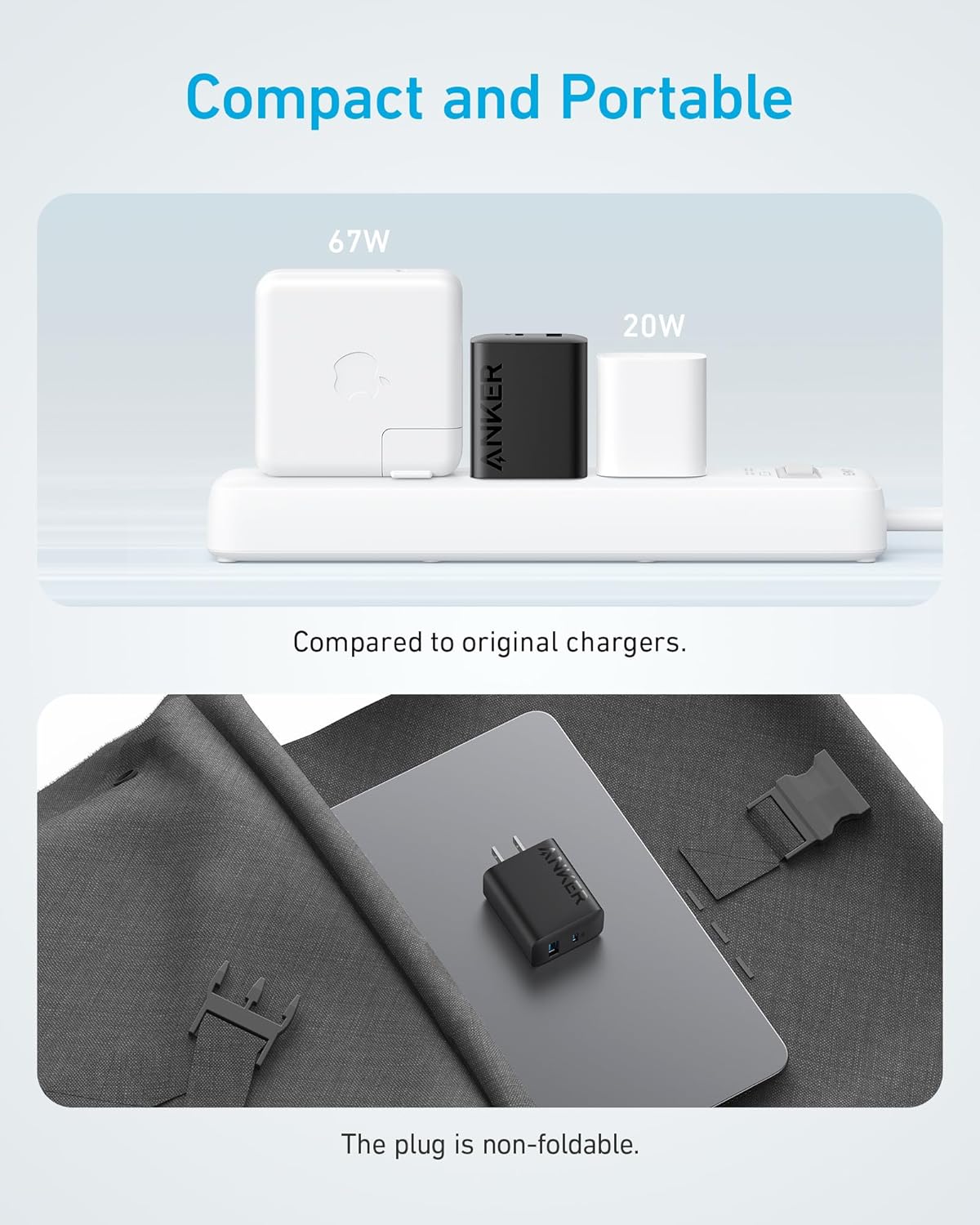 Anker Cargador para iPhone 15, cargador Anker USB C, paquete de 2 cargadores de pared rápidos USB de doble puerto de 20 W, bloque de cargador USB C