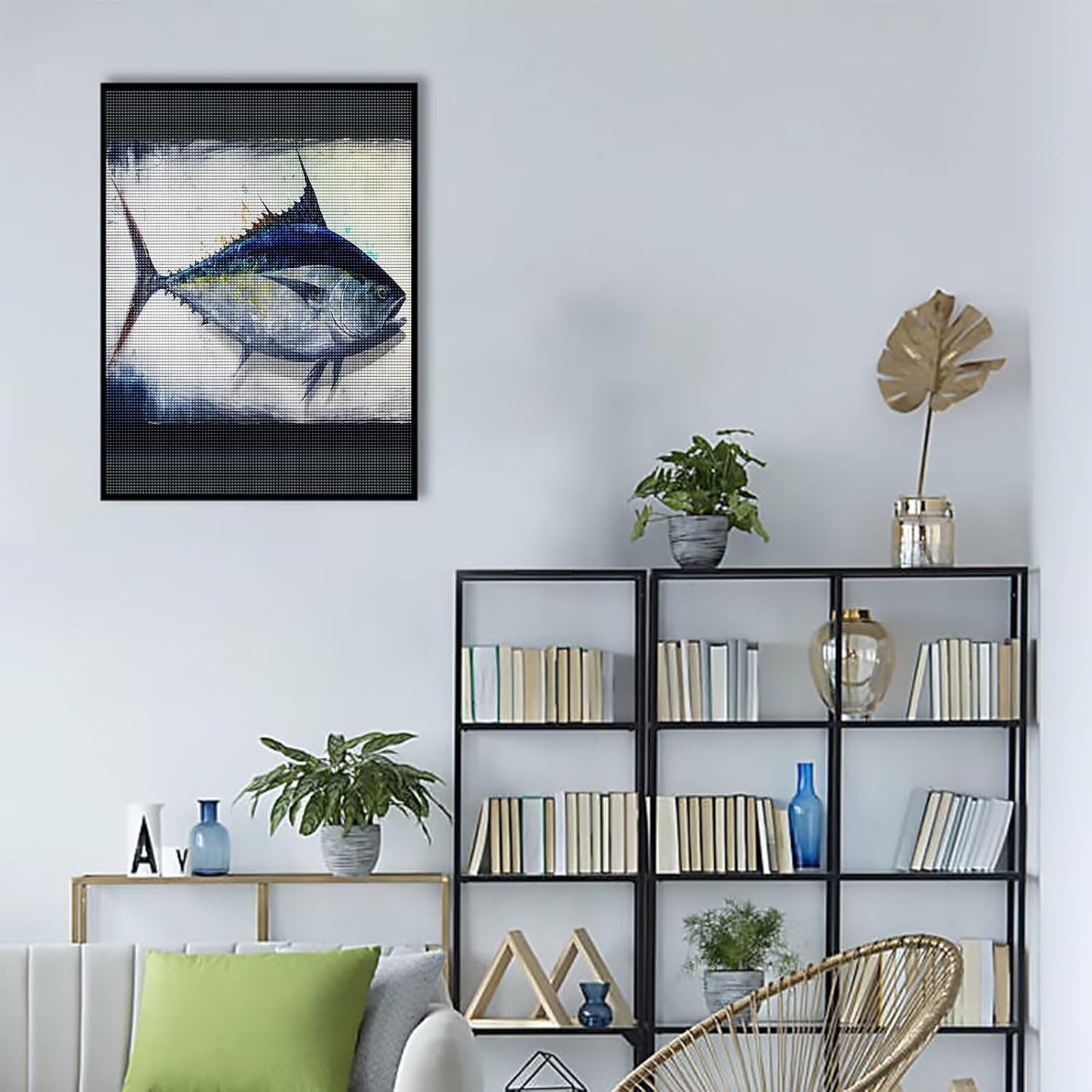Pintura de diamantes para bricolaje, pintura de atún, kit de taladro redondo completo para adultos relajarse y decoración de pared del hogar, regalo