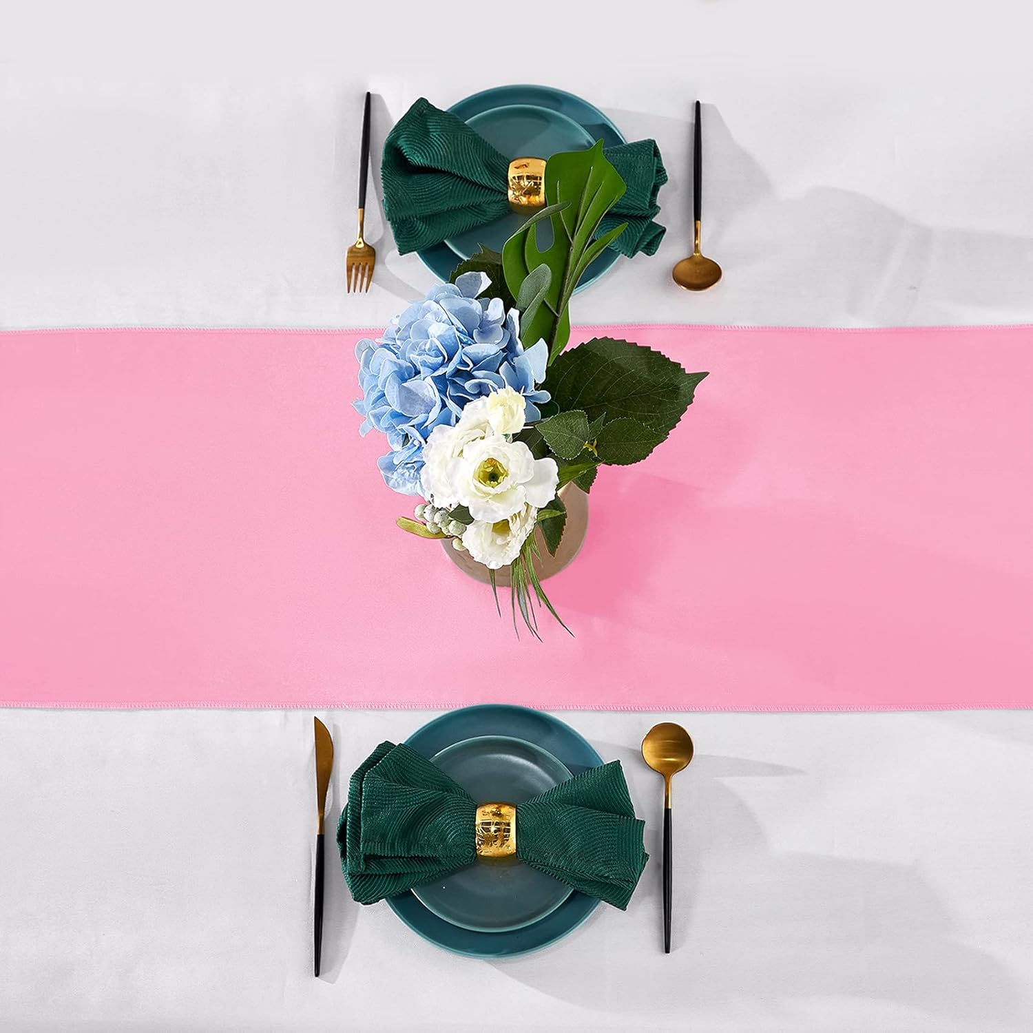 YUHX Paquete de 5 caminos de mesa de satén de 12 x 108 pulgadas de largo, color azul para bodas, fiestas de cumpleaños, decoraciones de banquetes