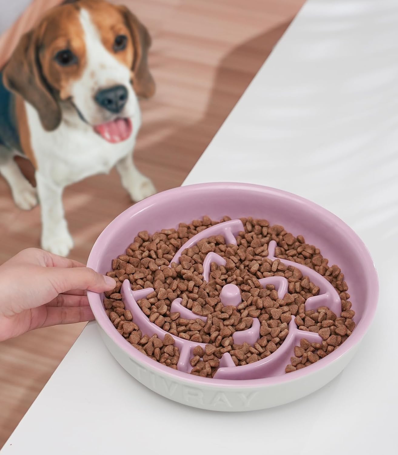 Tivray Cuenco para perros de razas grandes, cerámica, alimentador lento, 3 tazas, antideslizante, pesado, apto para horno microondas