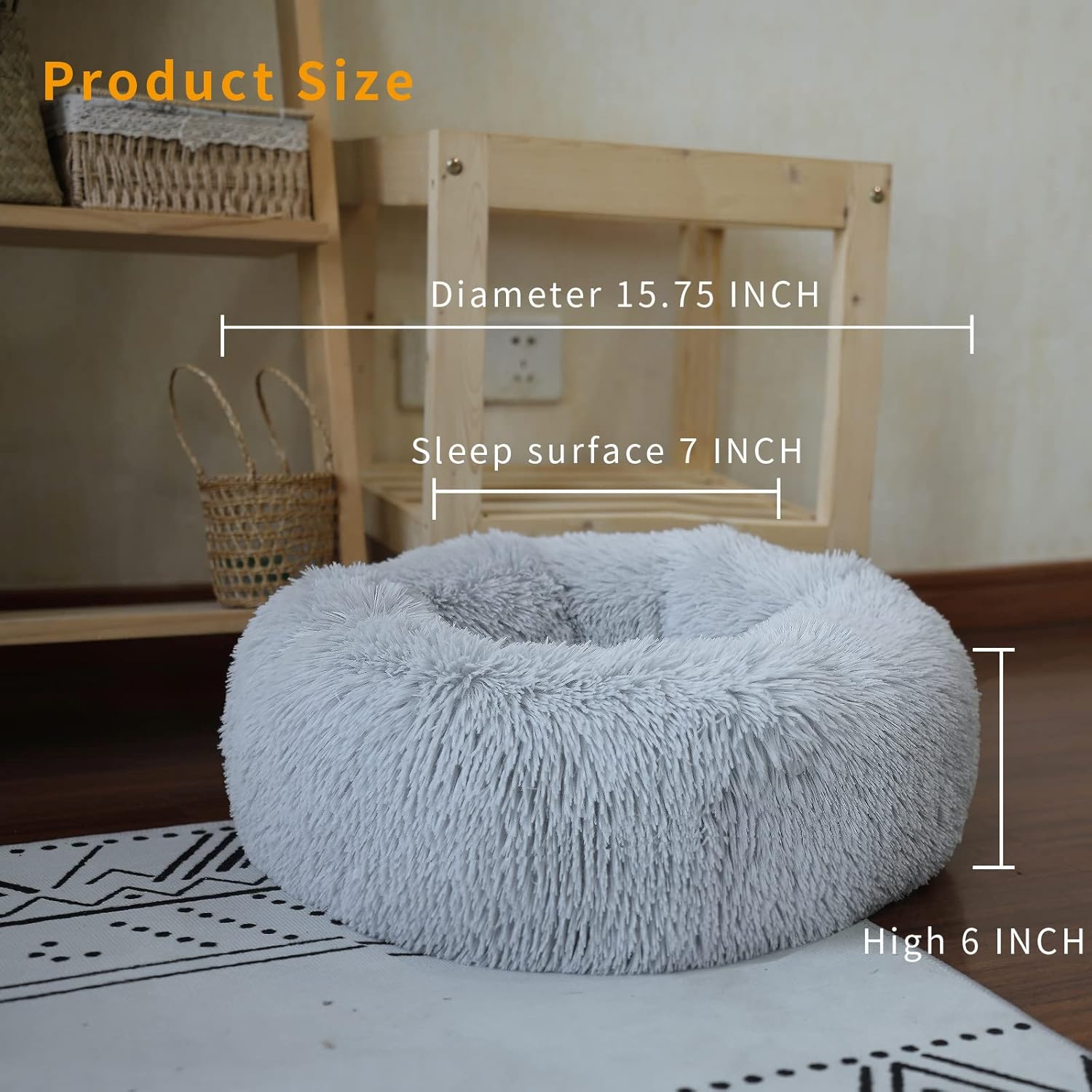 Cama para perros pequeños, cama mullida para cachorros, lavable, dona, antideslizante, 15 pulgadas