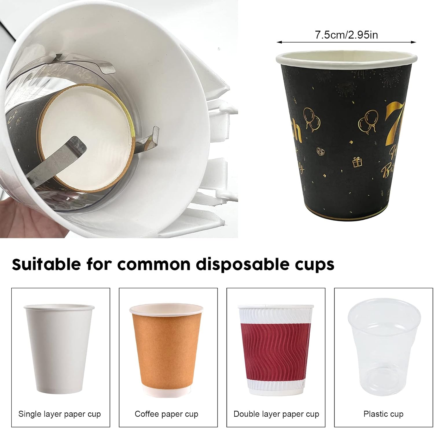 Dispensador de vasos de papel desechable, dispensador de tazas para tazas de cono o fondo plano de 5 onzas a 7 onzas, dispensador de tazas de