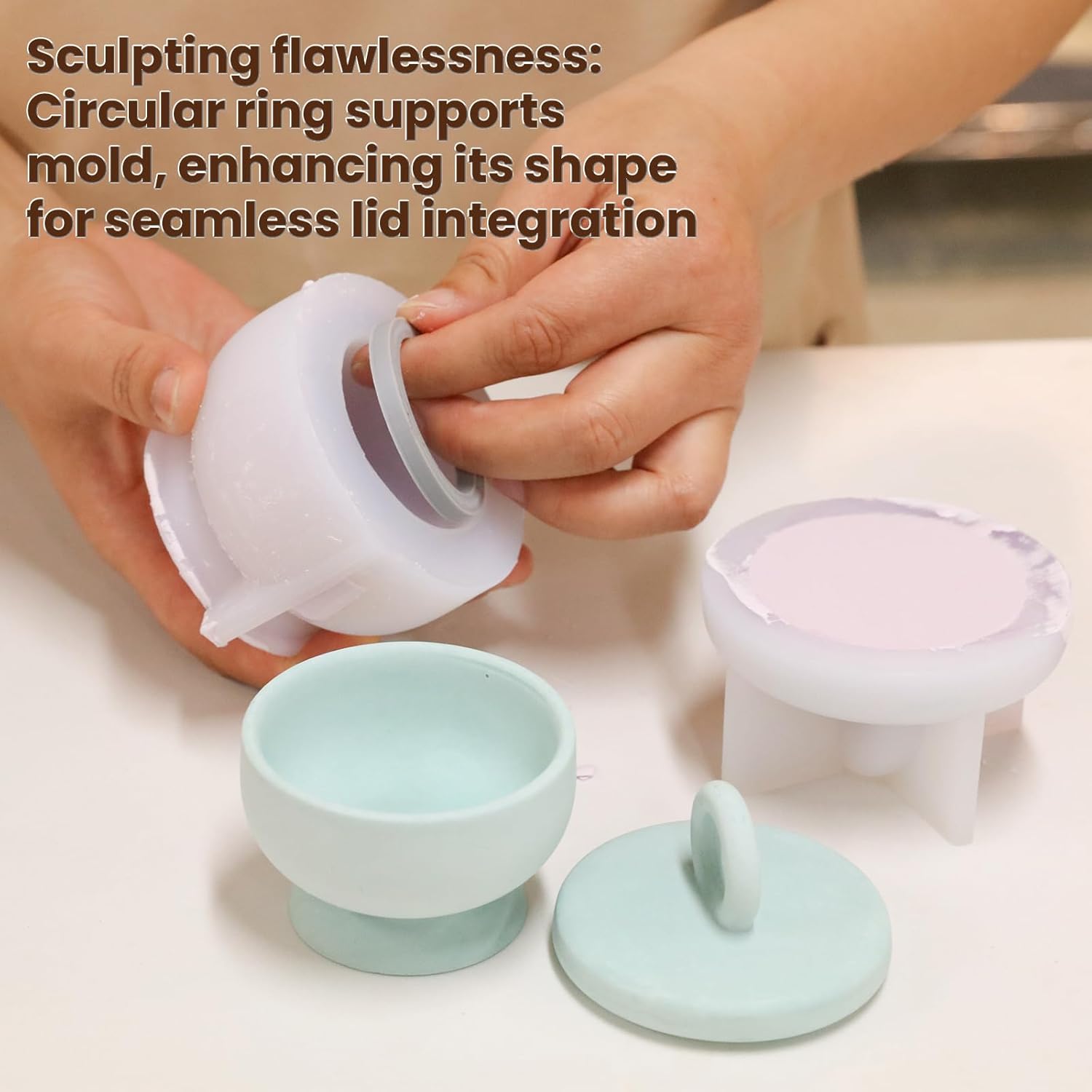 Boowan Nicole Tarro de vela de hormigón de cáliz Molde de silicona Soporte de vela de cemento con tapas, recipientes de molde para suministros de