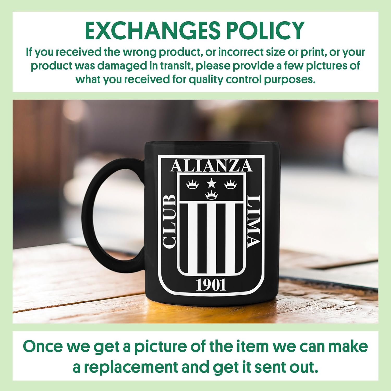 Alianza Lima Escudo Blanco Taza de Café Negra 11oz