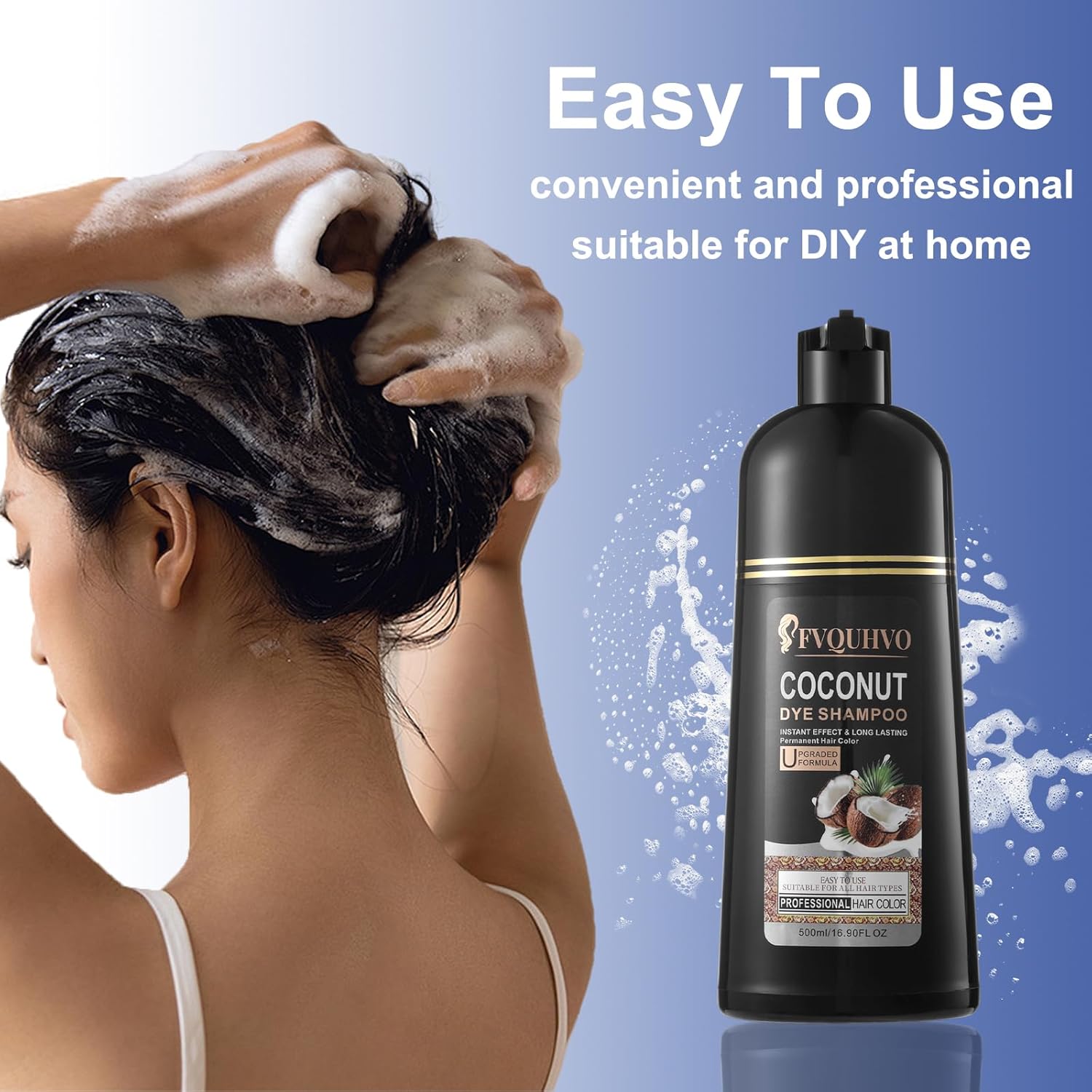 Champú de tinte para el cabello 3 en 1, tinte para el cabello con aceite de coco, champú de color para el cabello para mujeres y hombres, champú