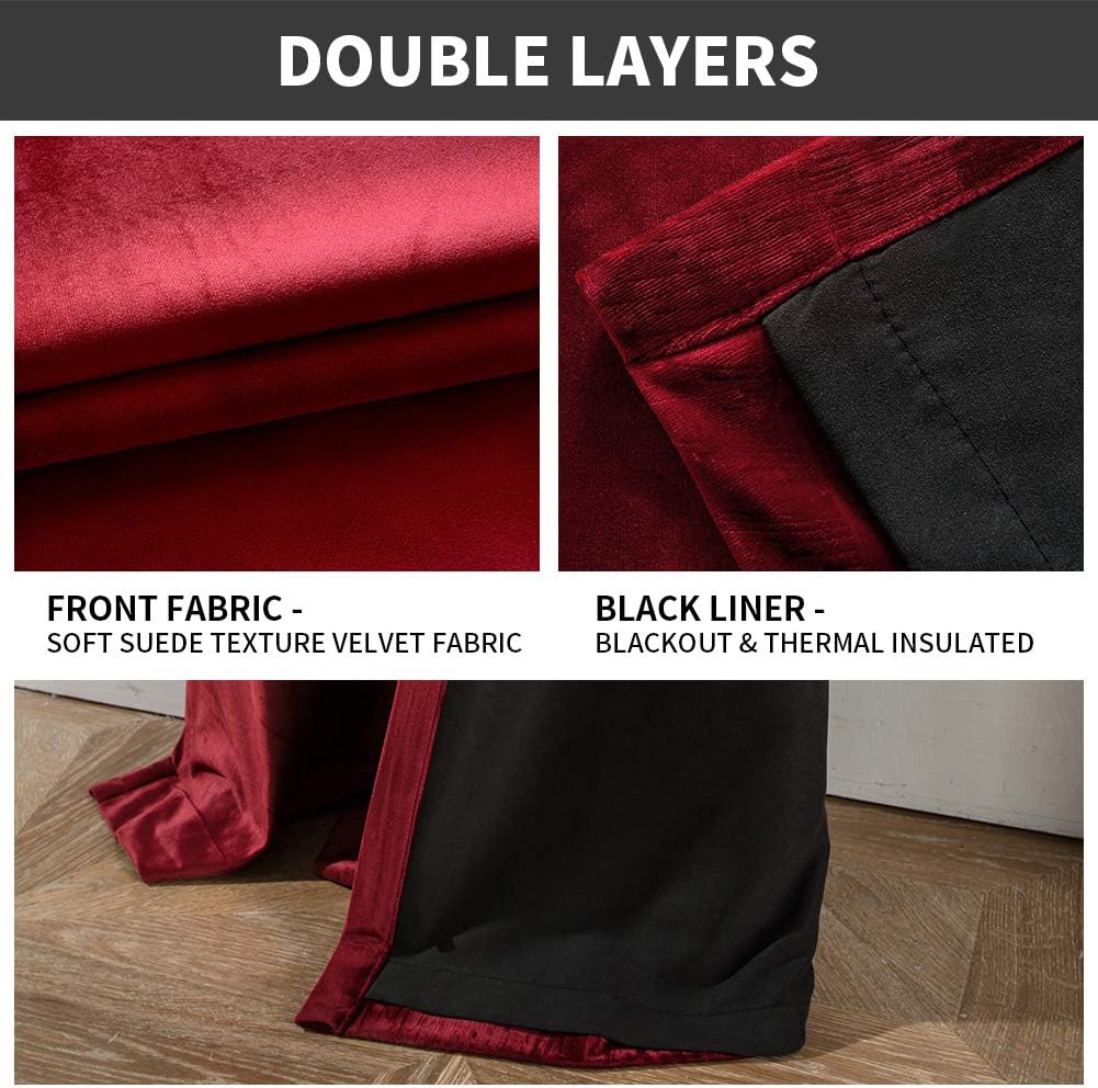 Melodieux Cortinas de terciopelo 100% opacas para dormitorio, sala de estar, súper suaves, cortinas con aislamiento térmico con forro negro, 52 x 96