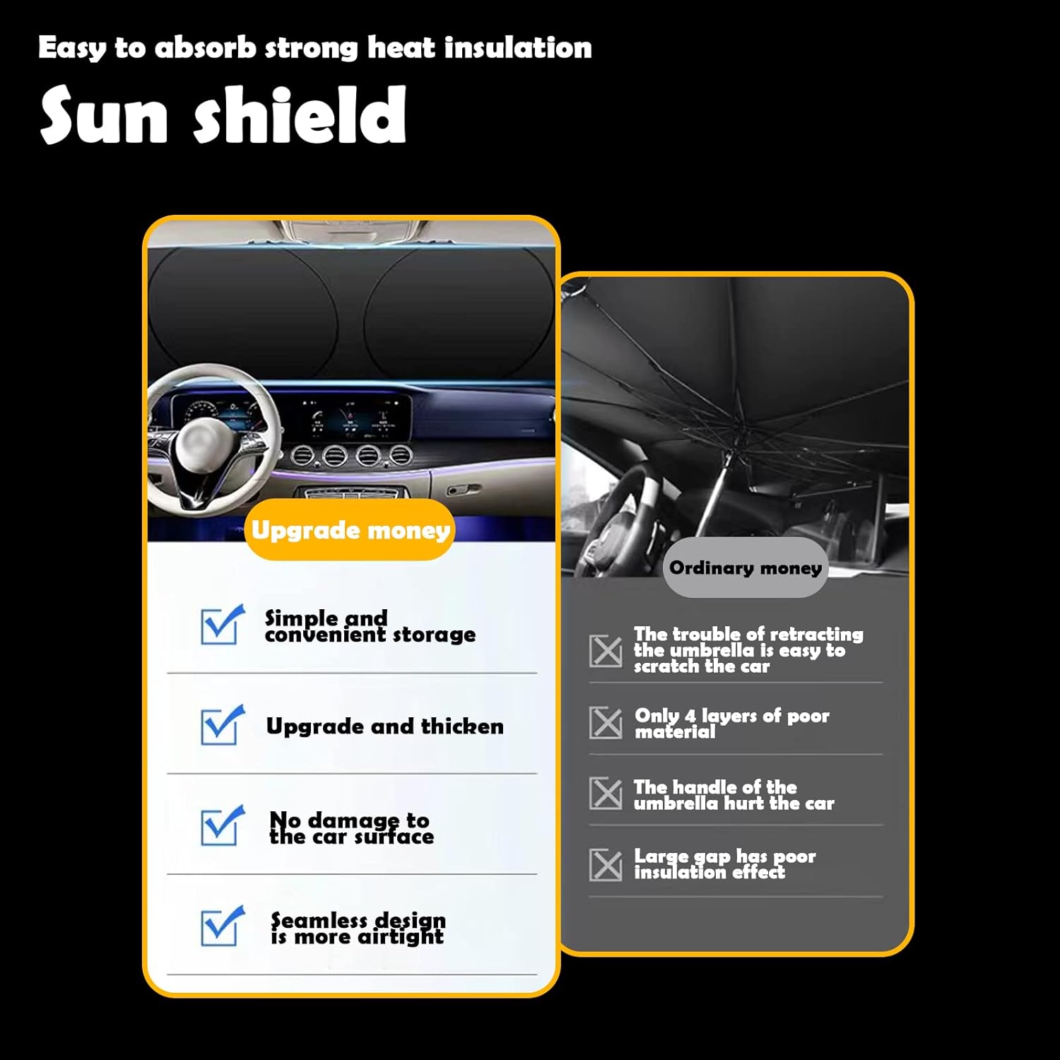 1 parasol para parabrisas de automóvil con bolsa de almacenamiento, 74.8 x 35.4 pulgadas, bloqueador de protección solar plegable para el interior