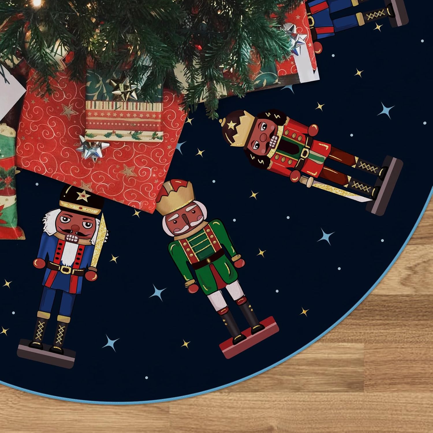 Falda de árbol de Navidad, color azul marino, cascanueces, falda de árbol de invierno de 48 pulgadas para decoración de Navidad en interiores y