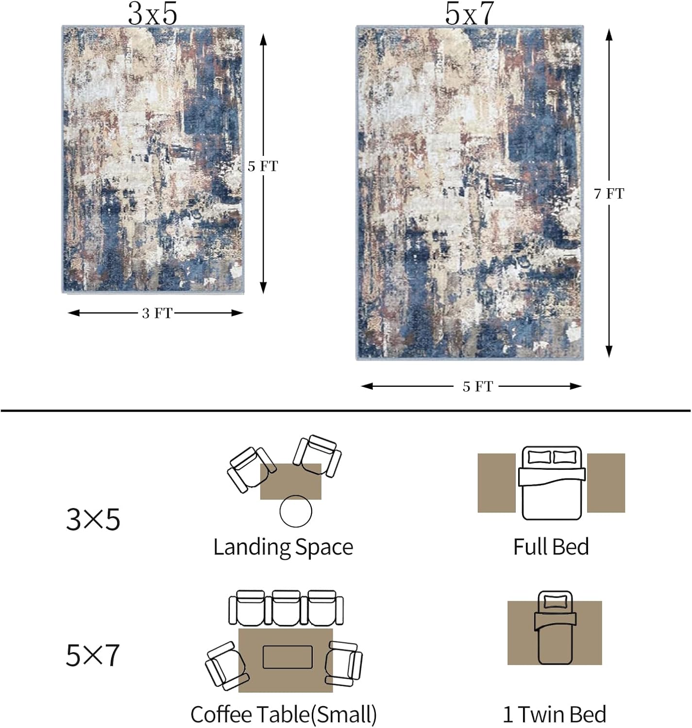 KOZYFLY Alfombra moderna abstracta de 5 x 7 pulgadas, lavable a máquina, para dormitorio, sala de estar, alfombra de lana sintética, suave, de pelo