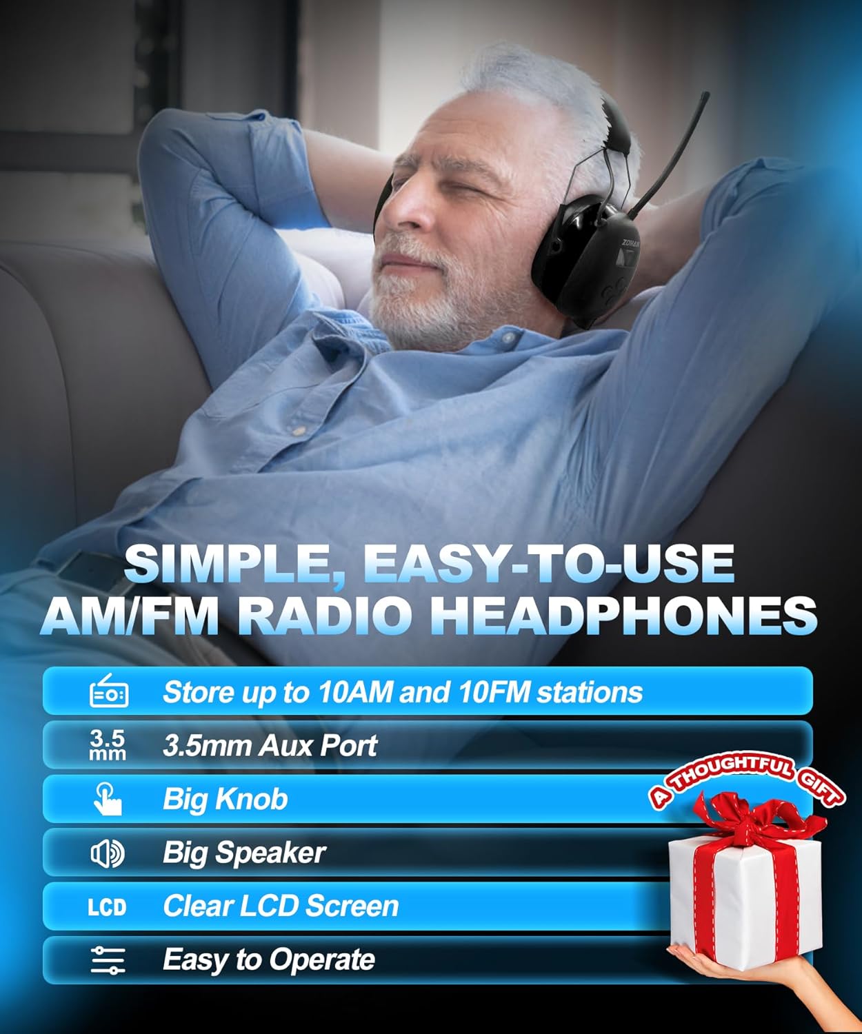 ZOHAN EM042 Auriculares de radio AMFM con pantalla digital, orejeras de seguridad con reducción de ruido para cortar césped y paisajismo