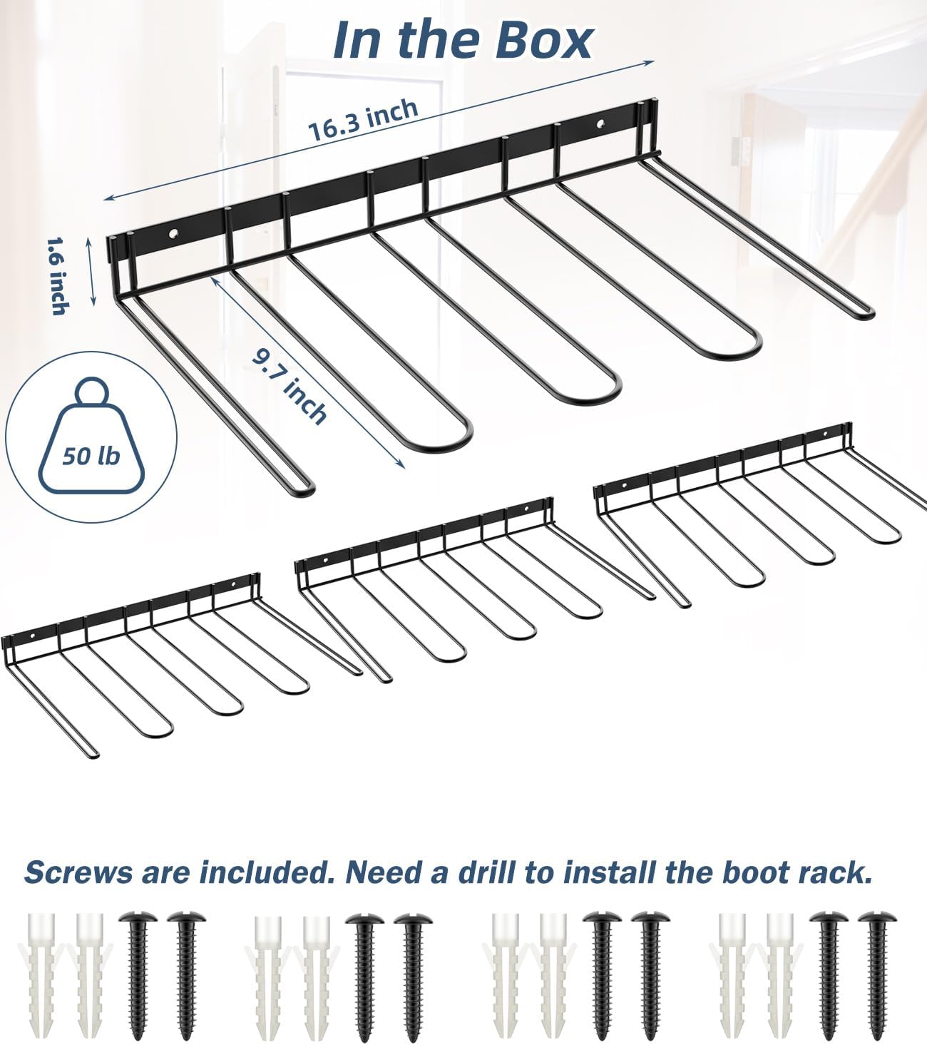 Wader – Perchero para botas de pared, 8 pares de organizador de botas de metal resistente, soporte para botas de vaquero, soporte alto para zapatos,