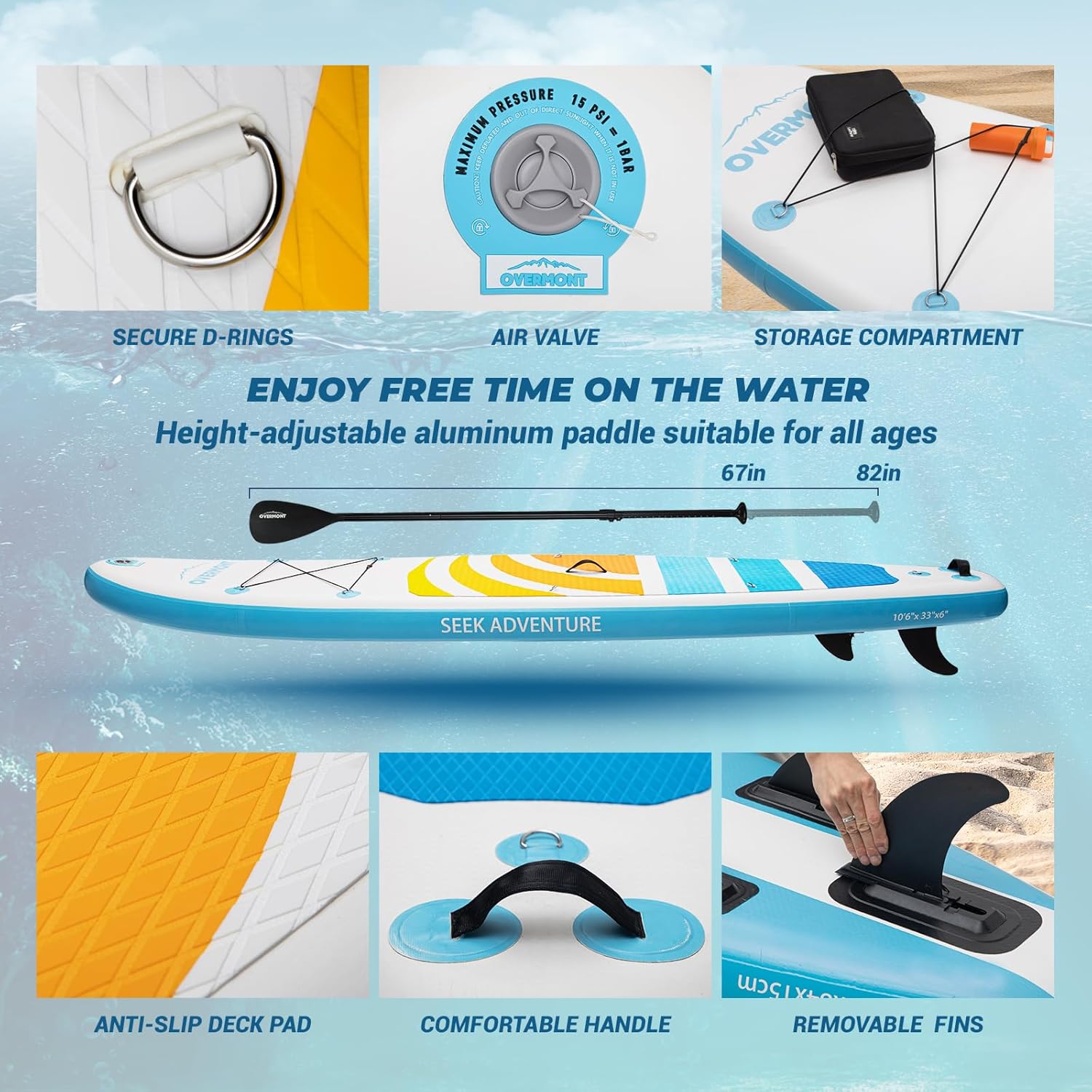 Overmont Inflatable Stand Up Paddle Board with Premium SUP Accessories, 106 Wide Durable Design, Non-Slip Stable Deck for Youth & Adults of All
