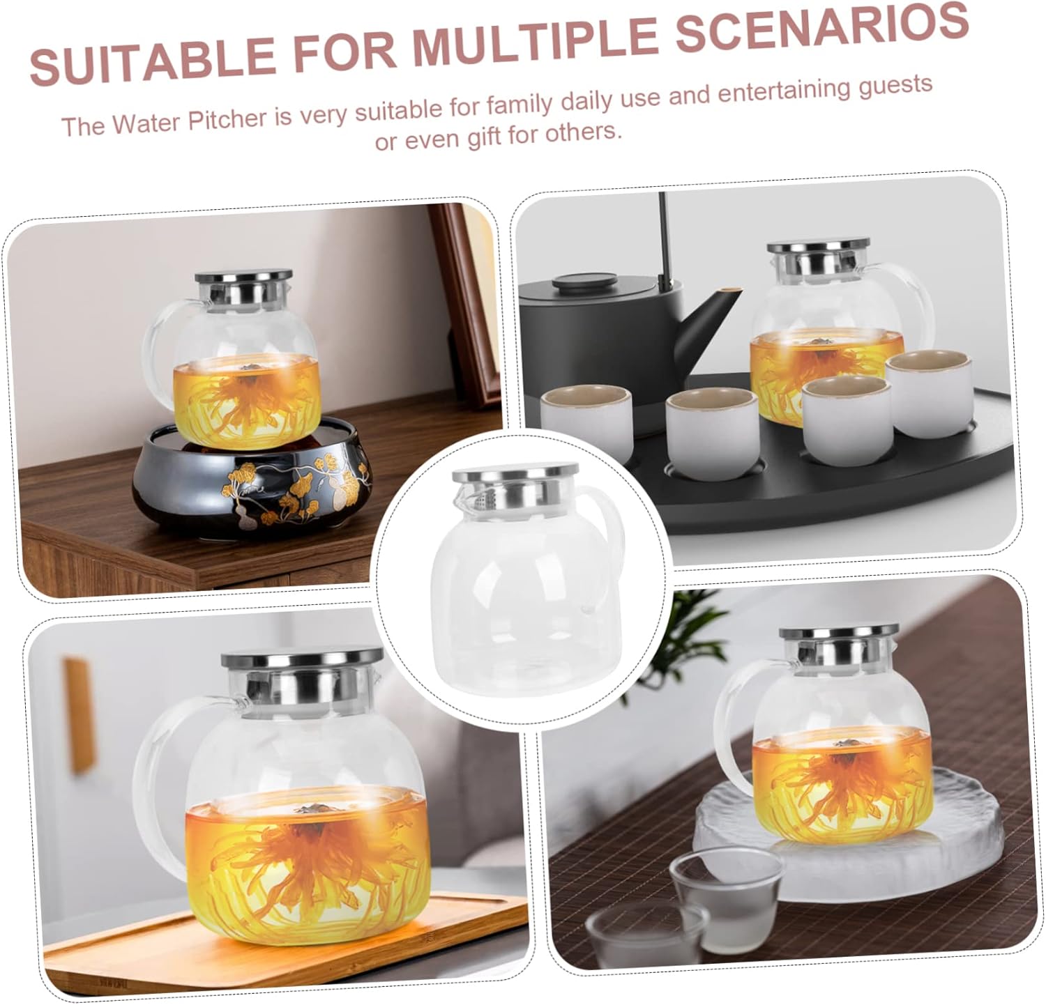 UPKOCH Jarra de acero inoxidable con tapa, contenedor de jugo, jarra de leche, botella de agua con tapa, jarra de agua de vidrio, jarra de té,