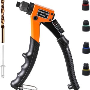 Wensilon Pistola de remache profesional, herramienta de mano ligera, con cuatro cabezales intercambiables y cuatro brocas giratorias y funda de Wensilon Pistola de remache profesional, herramienta de mano ligera, con cuatro cabezales intercambiables y cuatro brocas giratorias y funda de