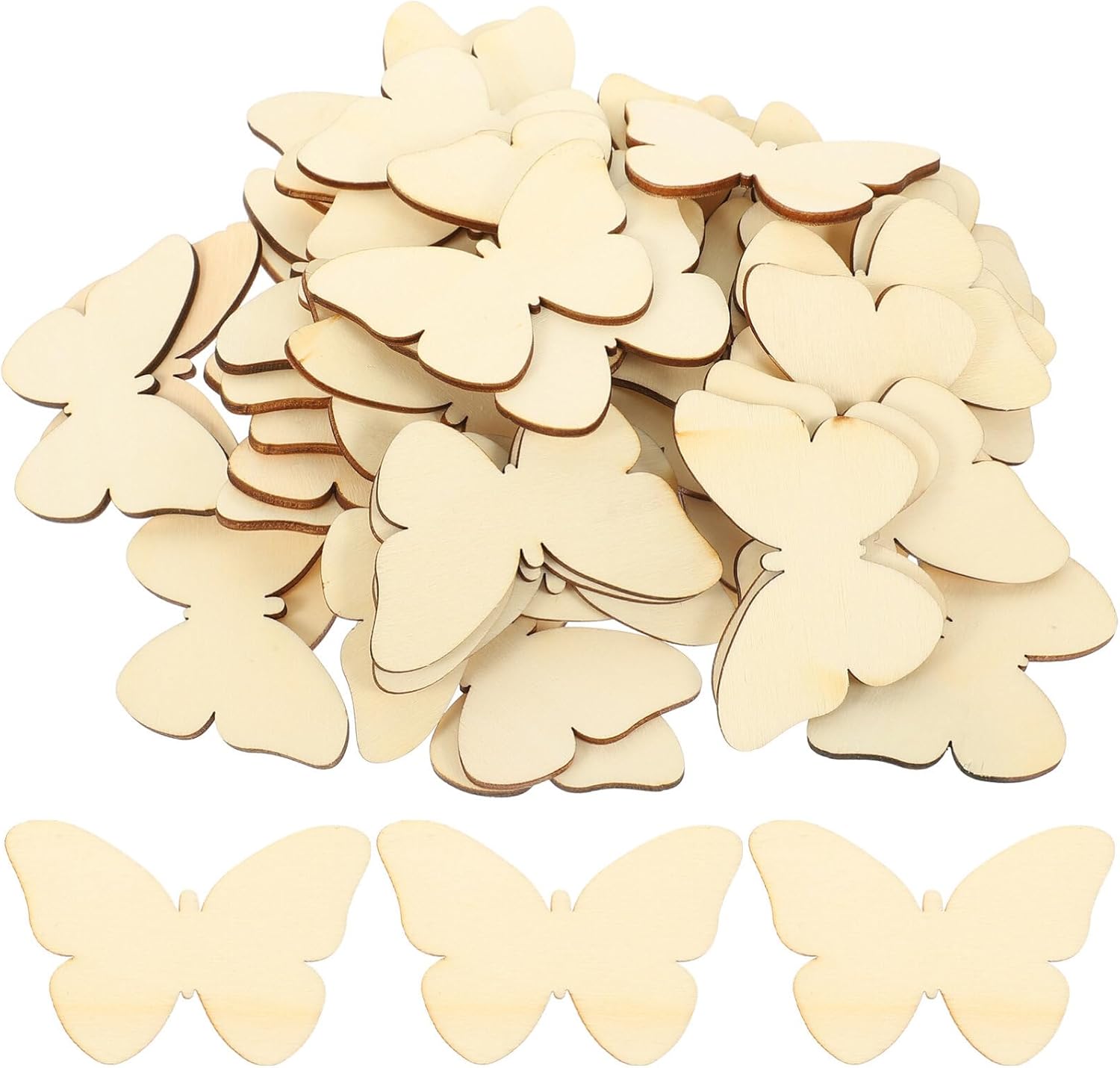 50 piezas de mariposas para adultos, madera natural en blanco en blanco con forma de mariposa, recortes para manualidades, boda, decoración del