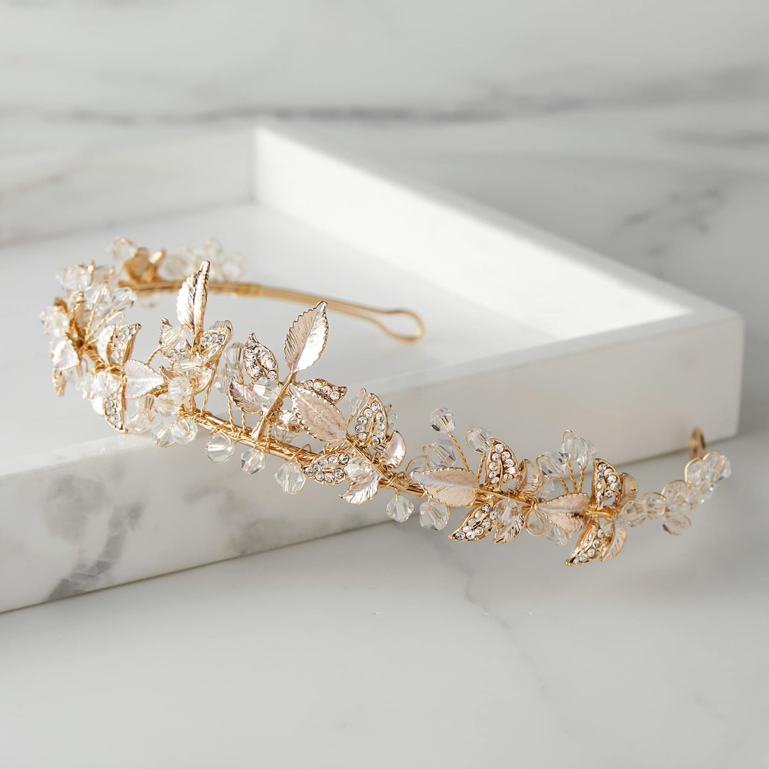 SWEETV Diadema de novia tiara para novia, tocados de boda para novia, accesorios para el cabello para boda, graduación, fotografía