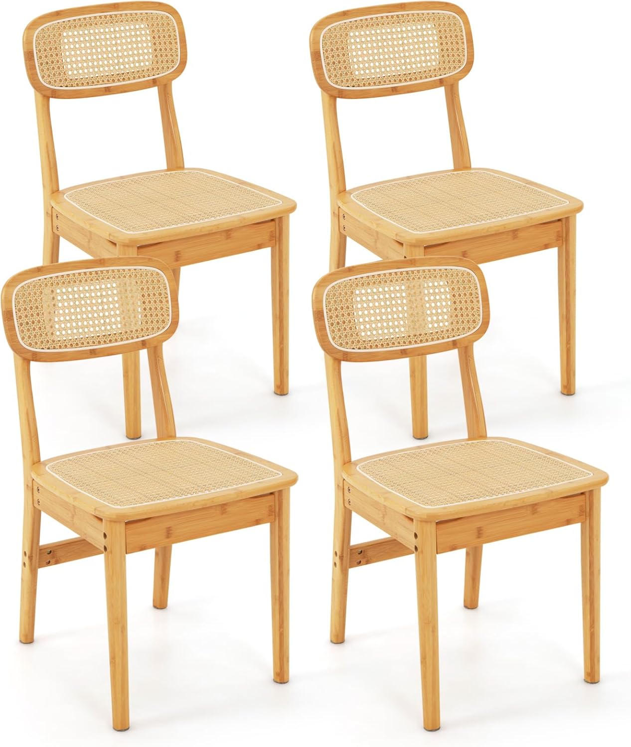Giantex Juego de 4 sillas de comedor de ratán, sillas de cocina de caña bohemia, carga máxima de 300 libras, sillas de comedor sin brazos de bambú