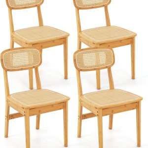 Giantex Juego de 4 sillas de comedor de ratán, sillas de cocina de caña bohemia, carga máxima de 300 libras, sillas de comedor sin brazos de bambú Giantex Juego de 4 sillas de comedor de ratán, sillas de cocina de caña bohemia, carga máxima de 300 libras, sillas de comedor sin brazos de bambú