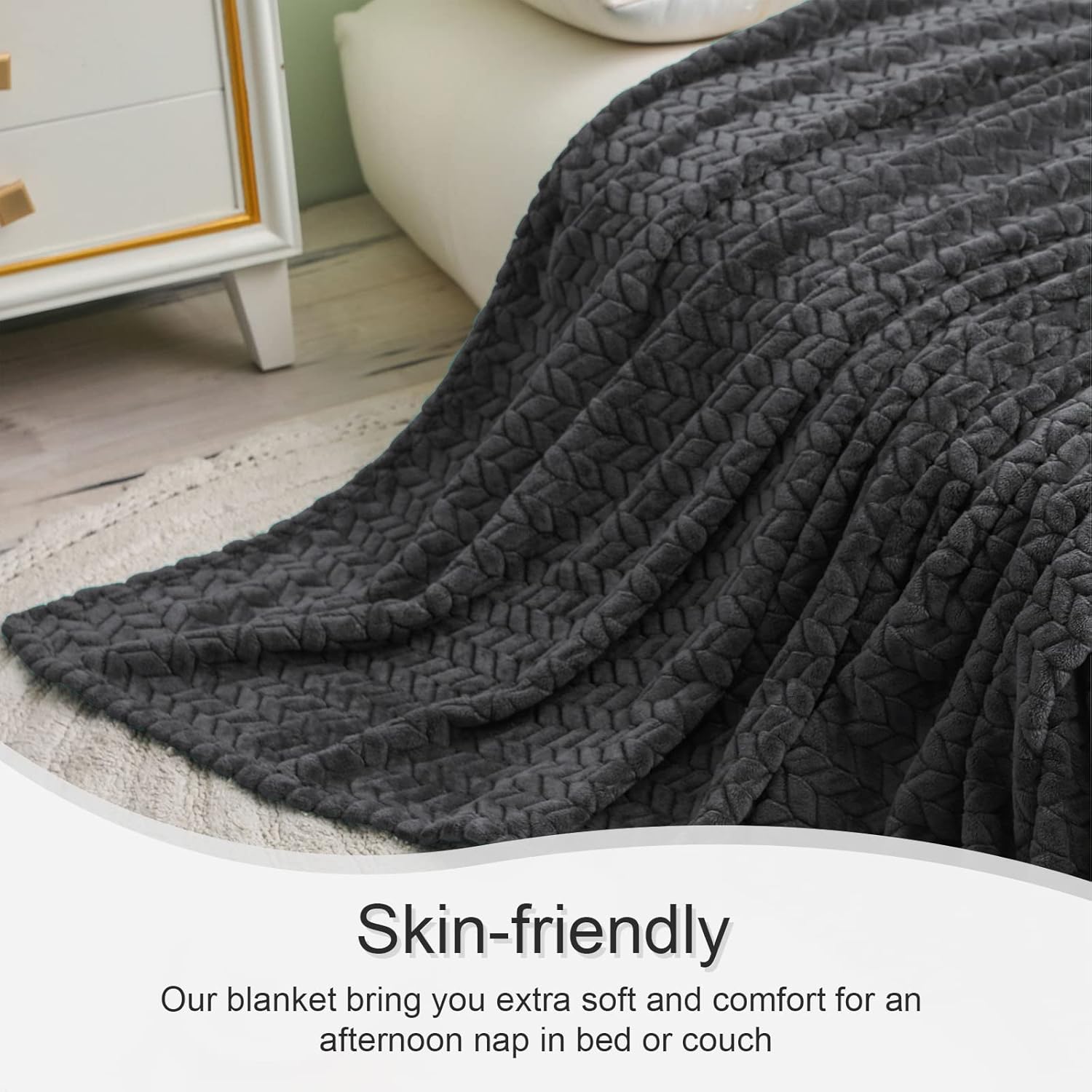 Exclusivo Mezcla – Manta de franela grande de 50 x 70 pulgadas, tejido jacquard con diseño de hojas, suave, ligera y decorativa