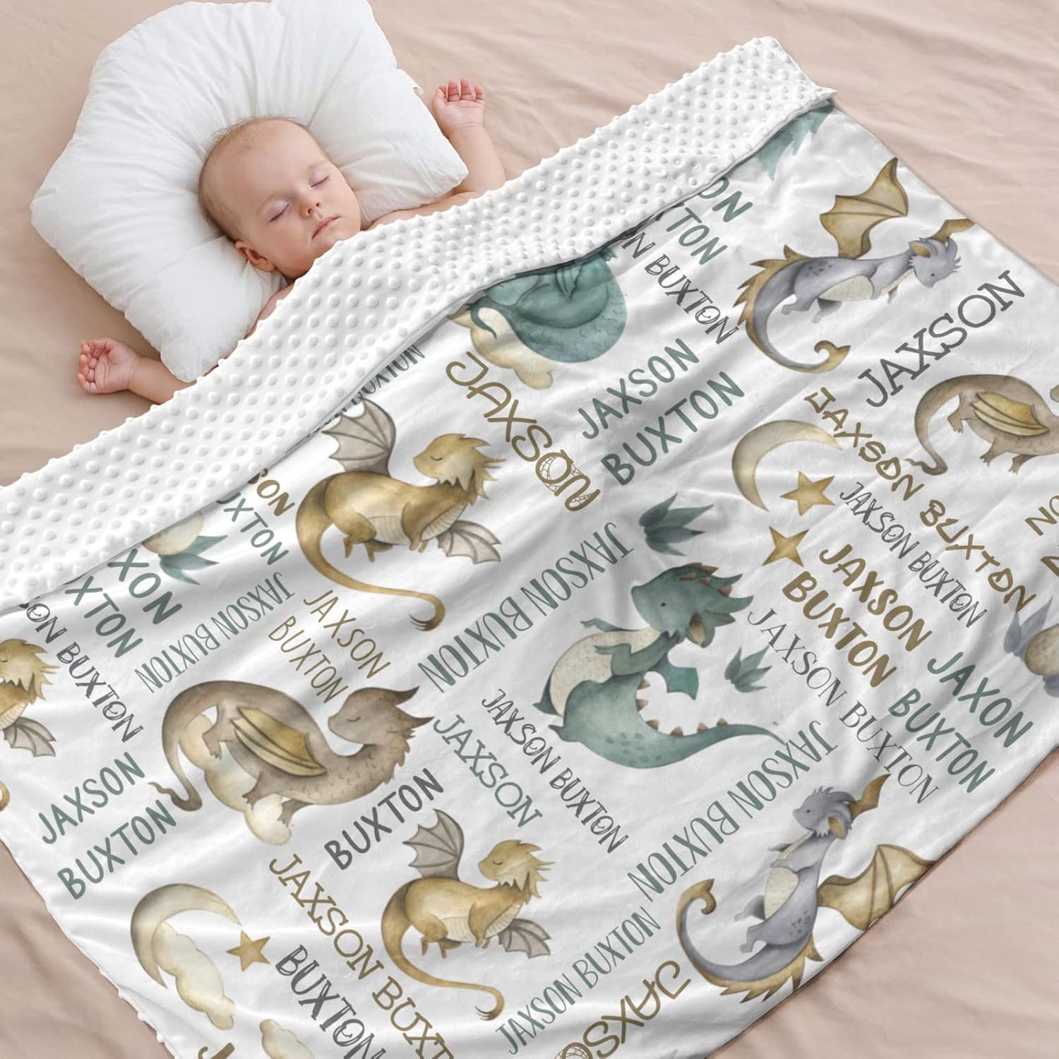 Manta de regalo personalizada con diseño de dragones en acuarela de animales, manta para cama de bebé, con respaldo de puntos, para guardería,