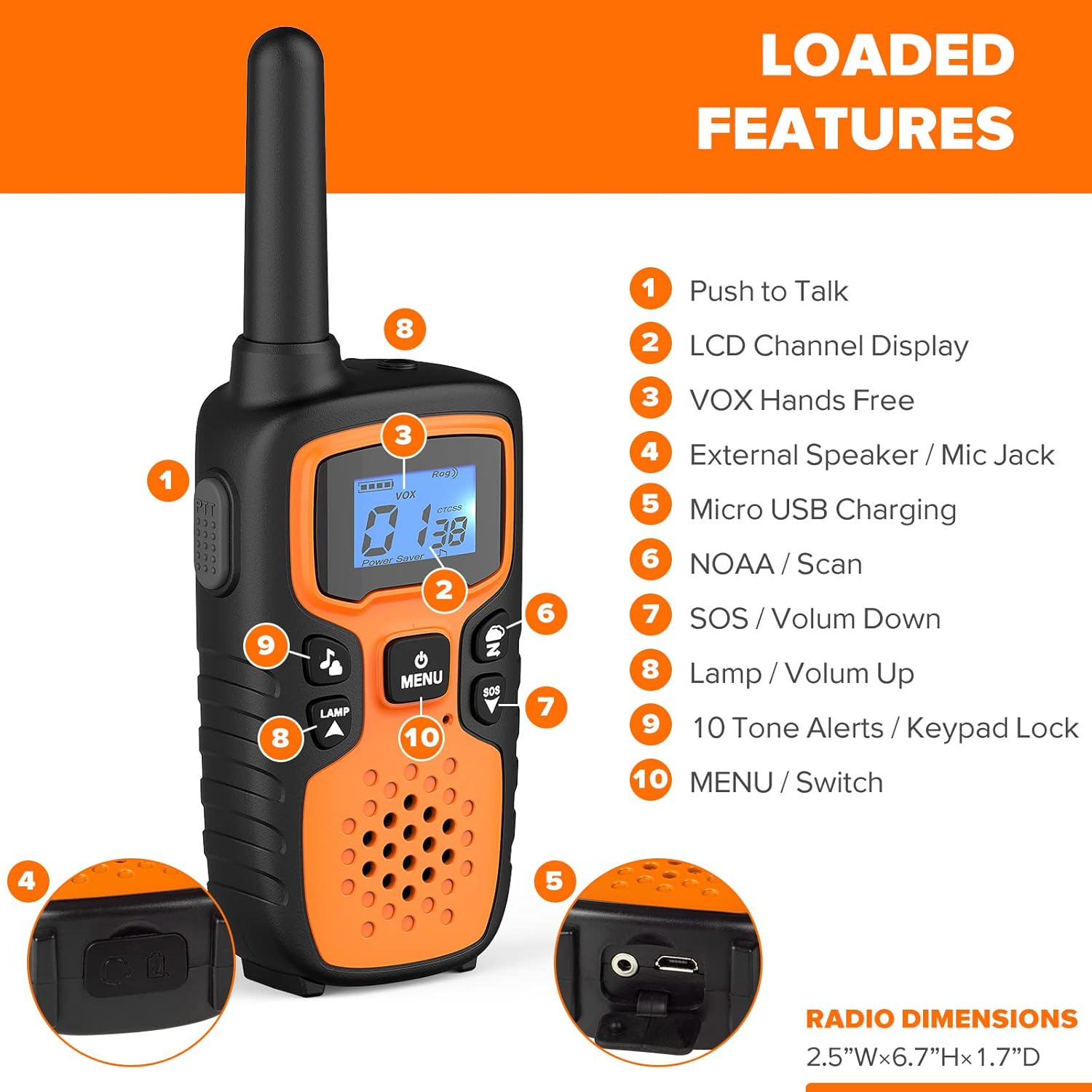 Walkie Talkies para adultos de largo alcance Wishouse – Radios portátiles de 2 vías recargables, accesorios de senderismo, equipo de campamento,