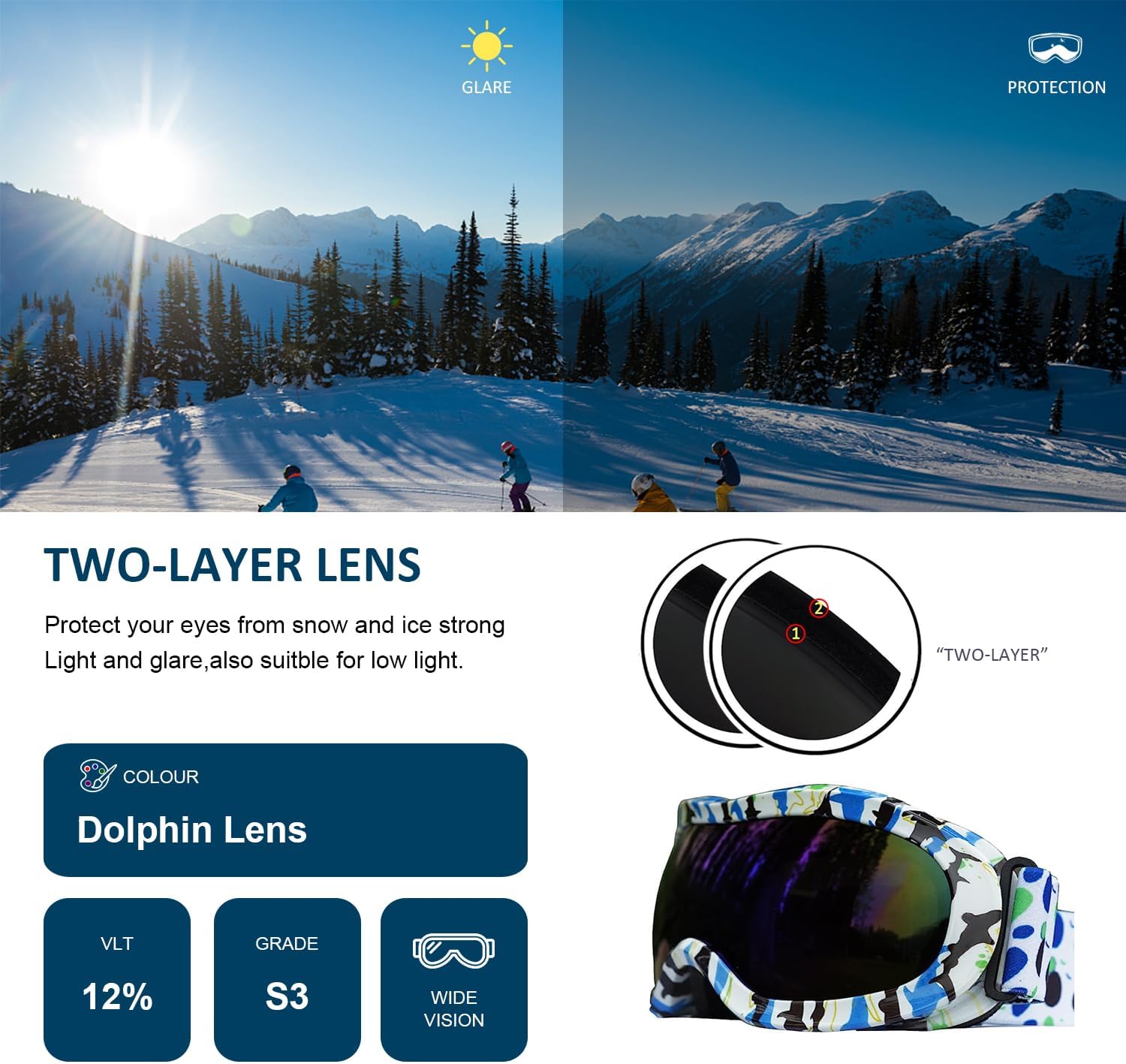 Kids Ski Goggles Snow Snowboard Goggles for 3-12 Years Boy
